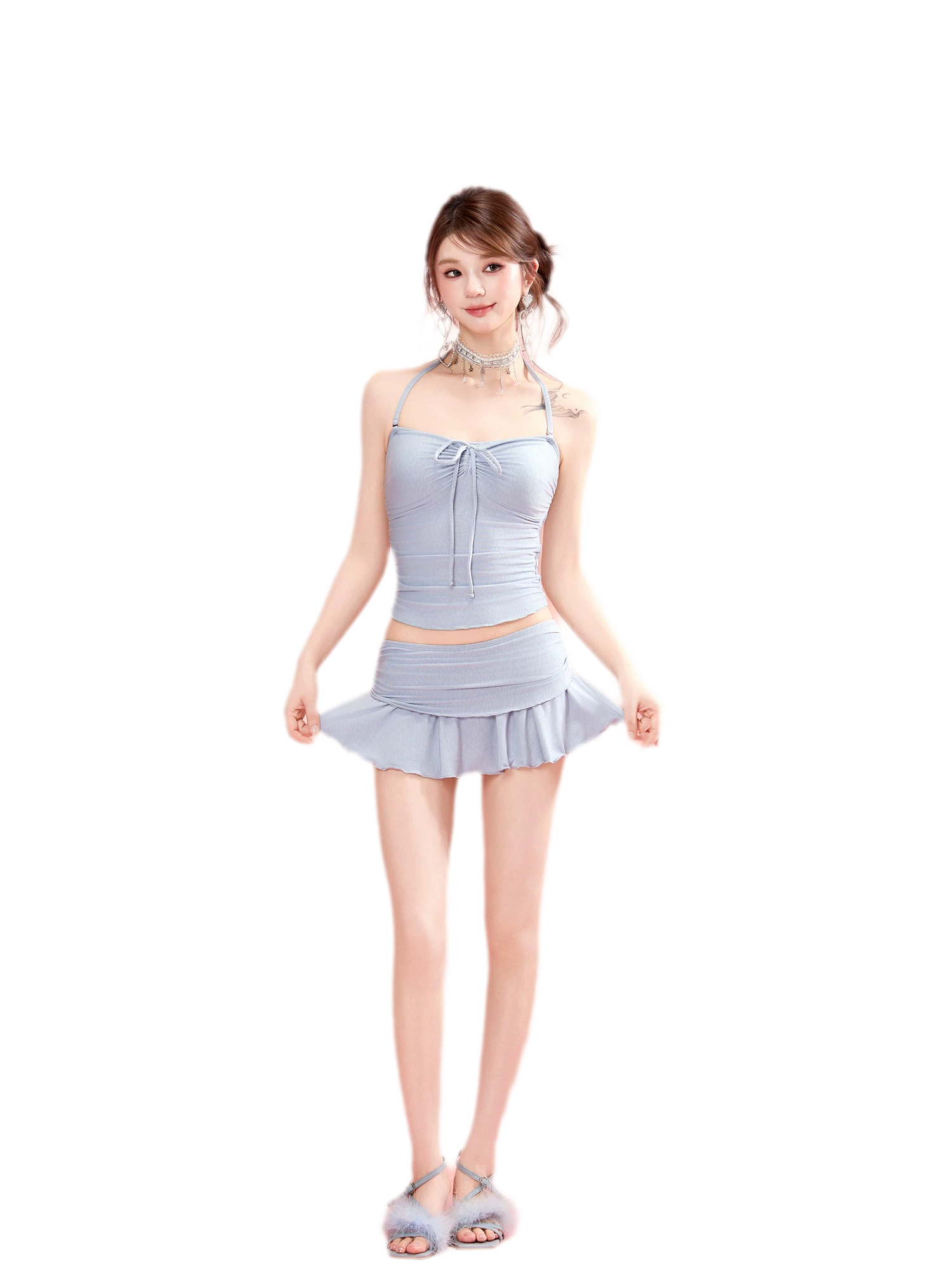 Ruching Halter Swim Set