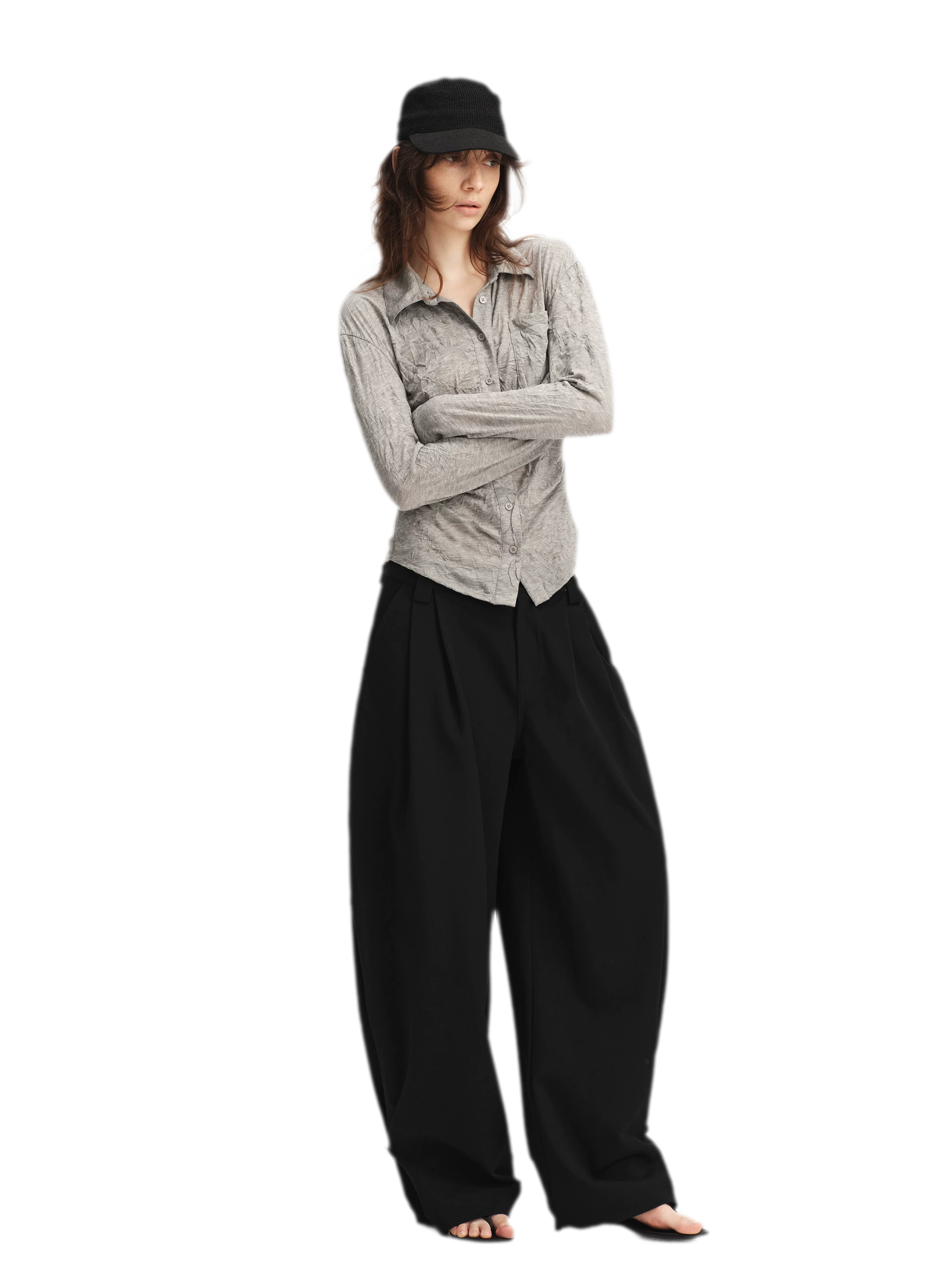 Double Pleat Wide-Leg Suit Pants