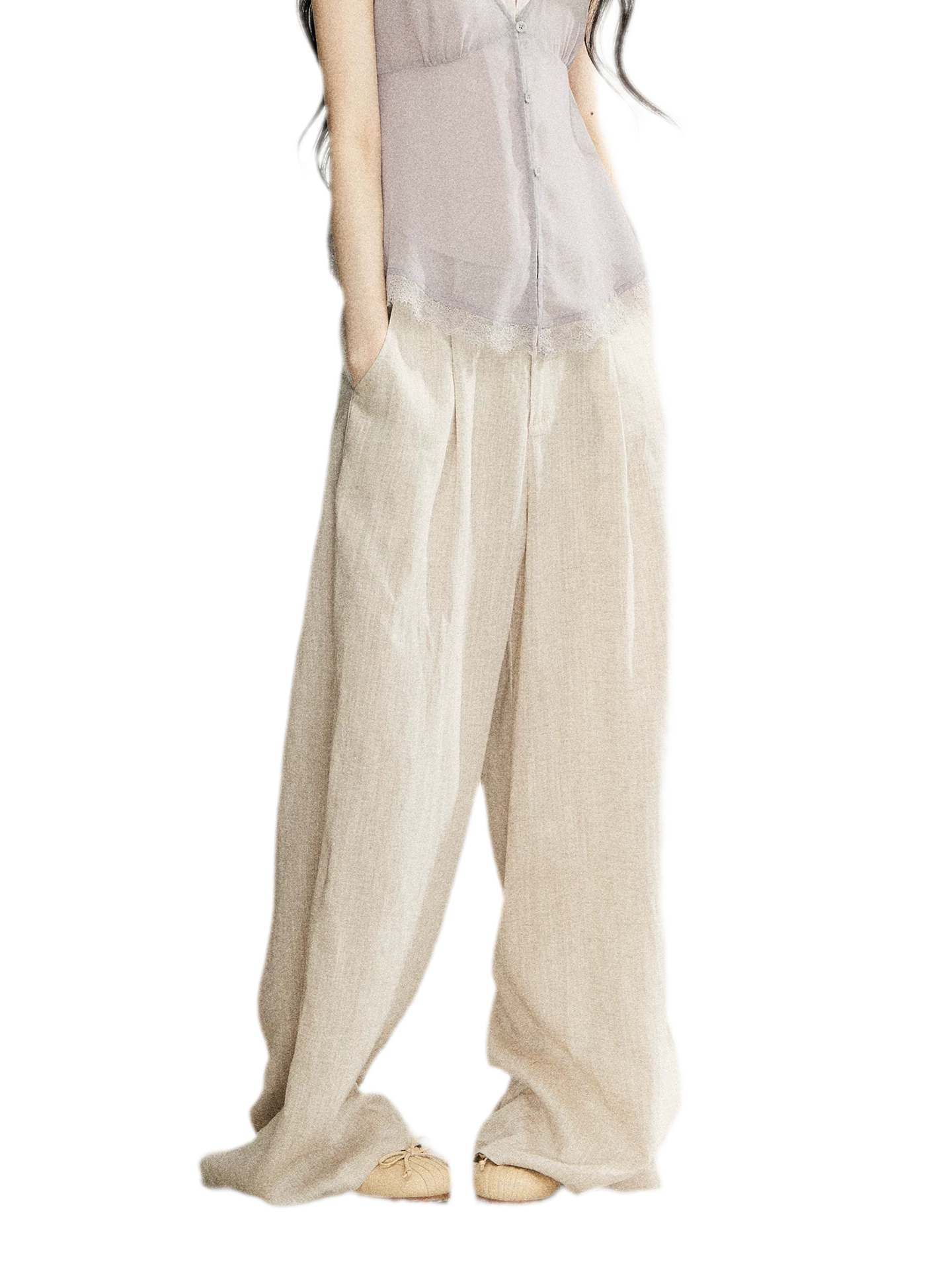 Linen Blend Wide Pants