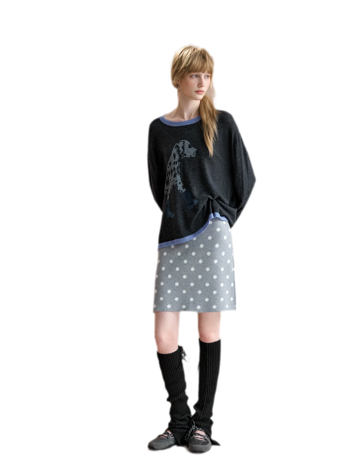 Oversized-Strickpullover mit Dalmatiner-Print