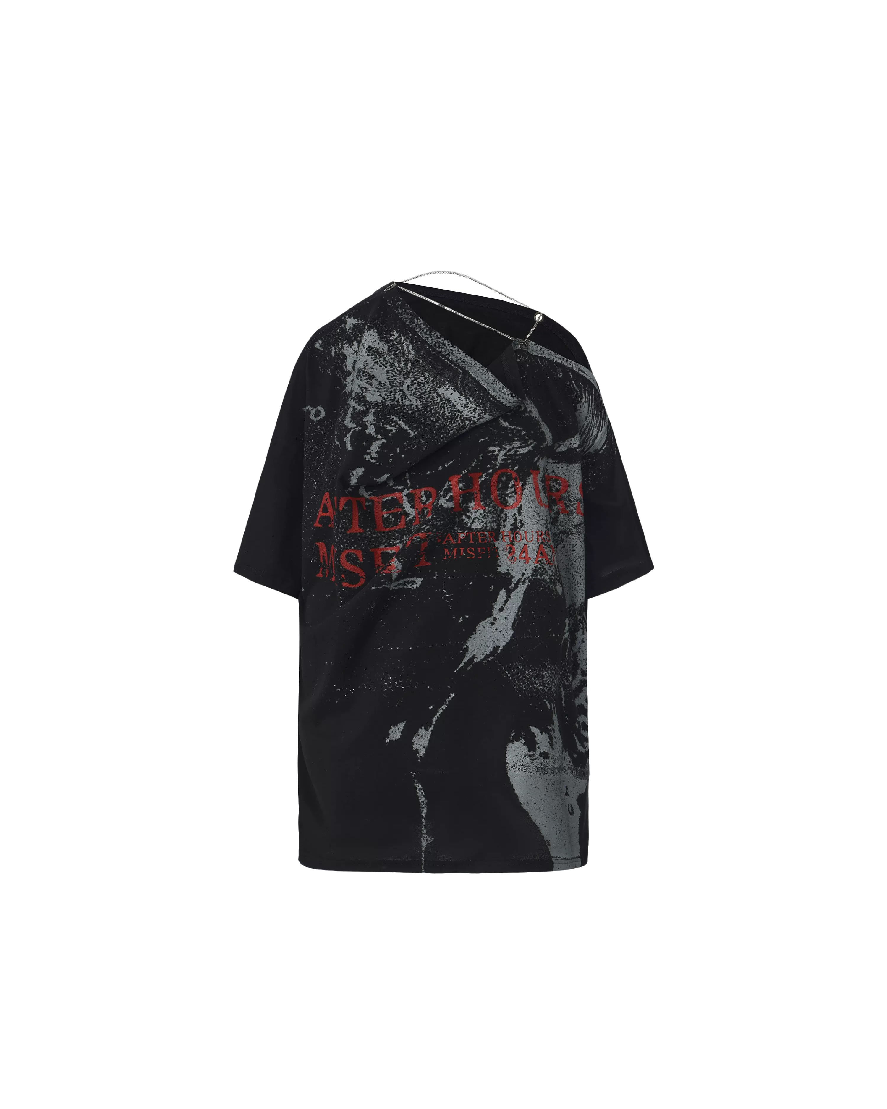 Punk T-shirt with Distressed Print and Open Back