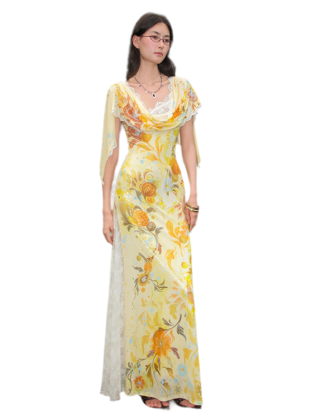 Beaded Lace Print Convertible Dress
