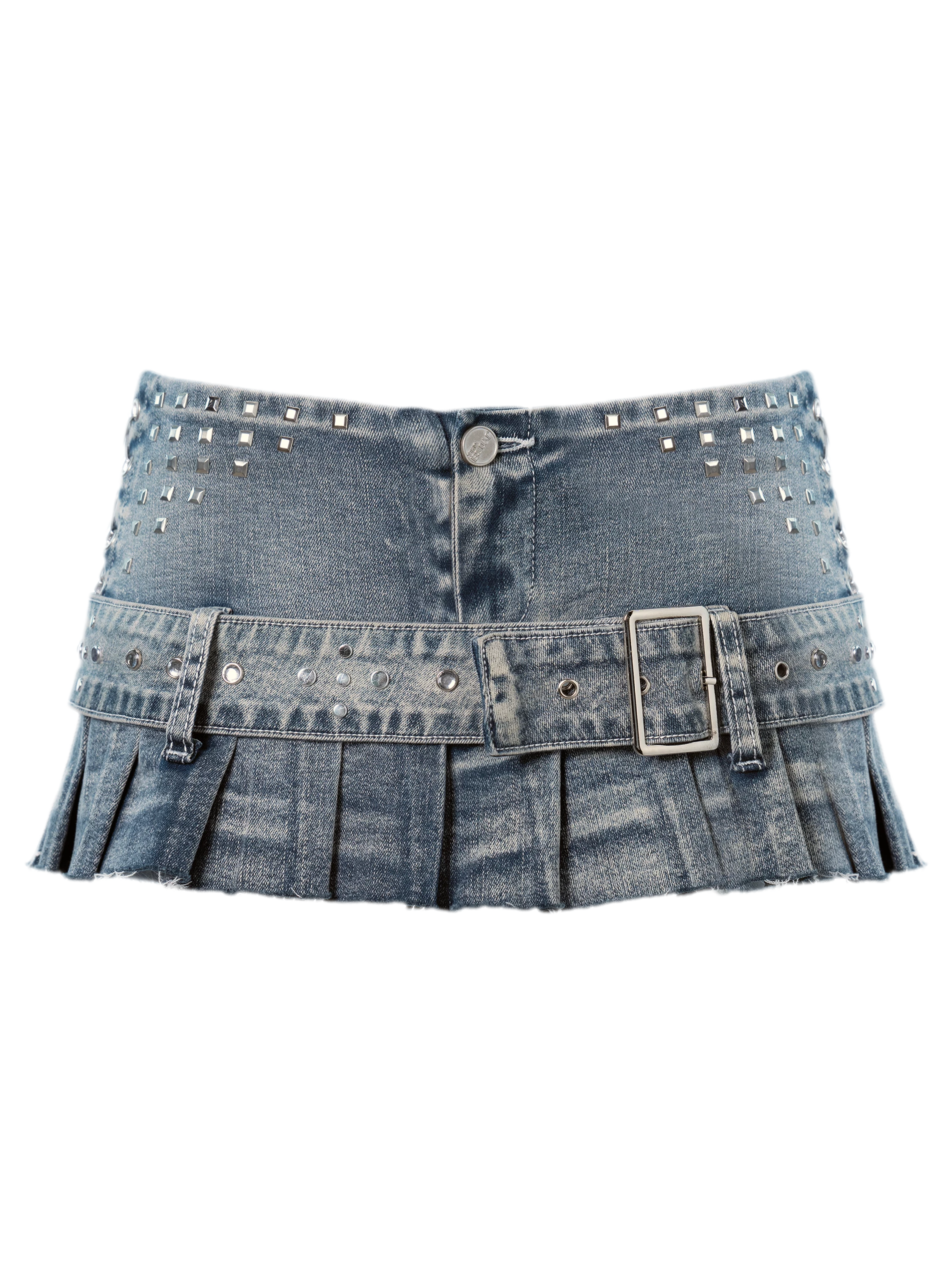 Distressed Light Blue Washed Denim Mini Skirt