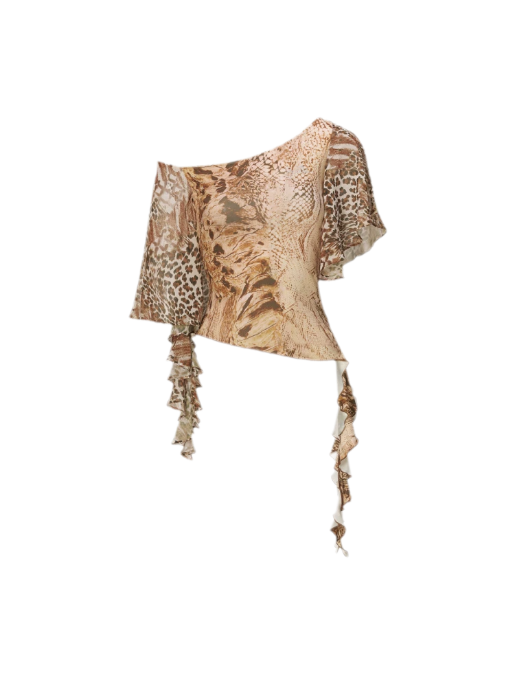 Leopard & Snake Print Asymmetric Ruffle Top