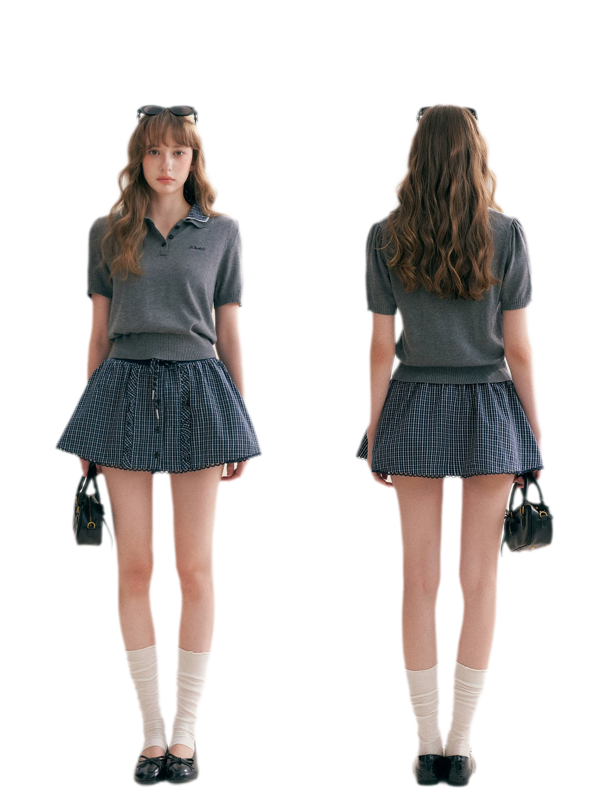 Wool Blend Plaid Skirt Set