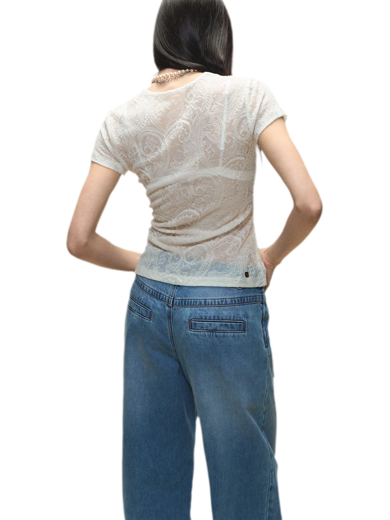 Sheer Wool Lace Paisley Short Sleeve T-shirt