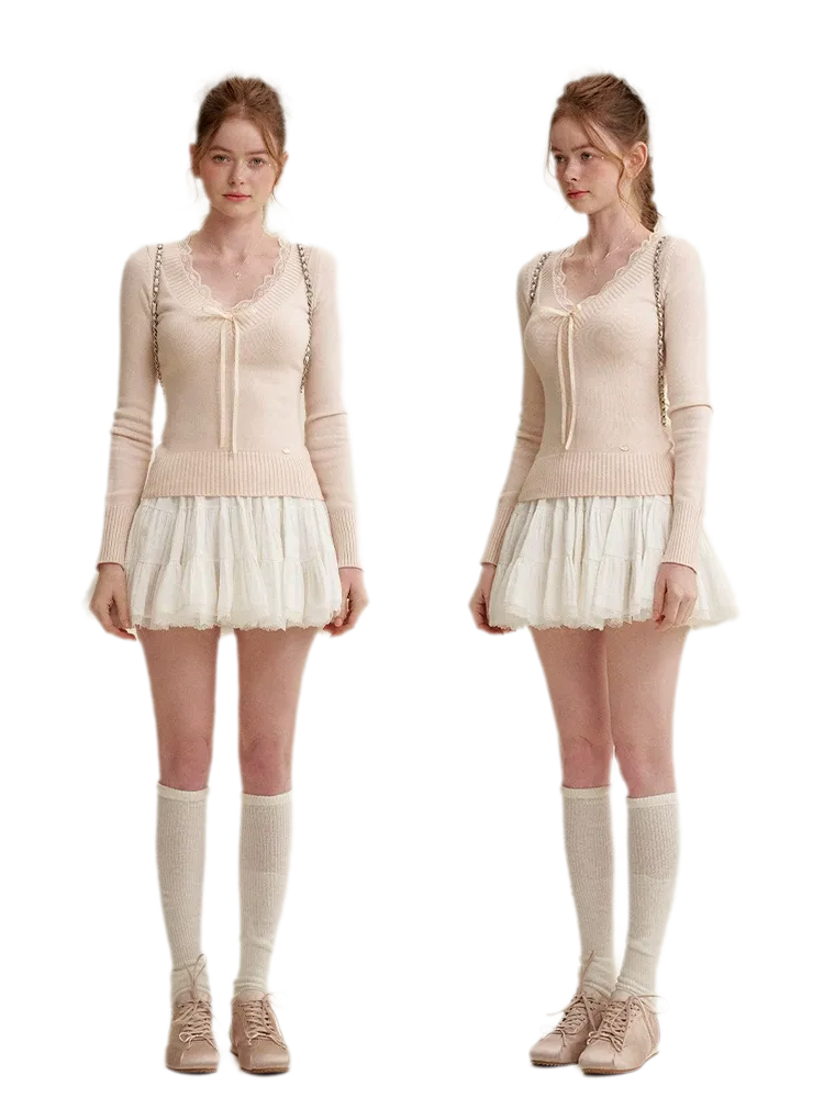 Lace Bow Knit Top