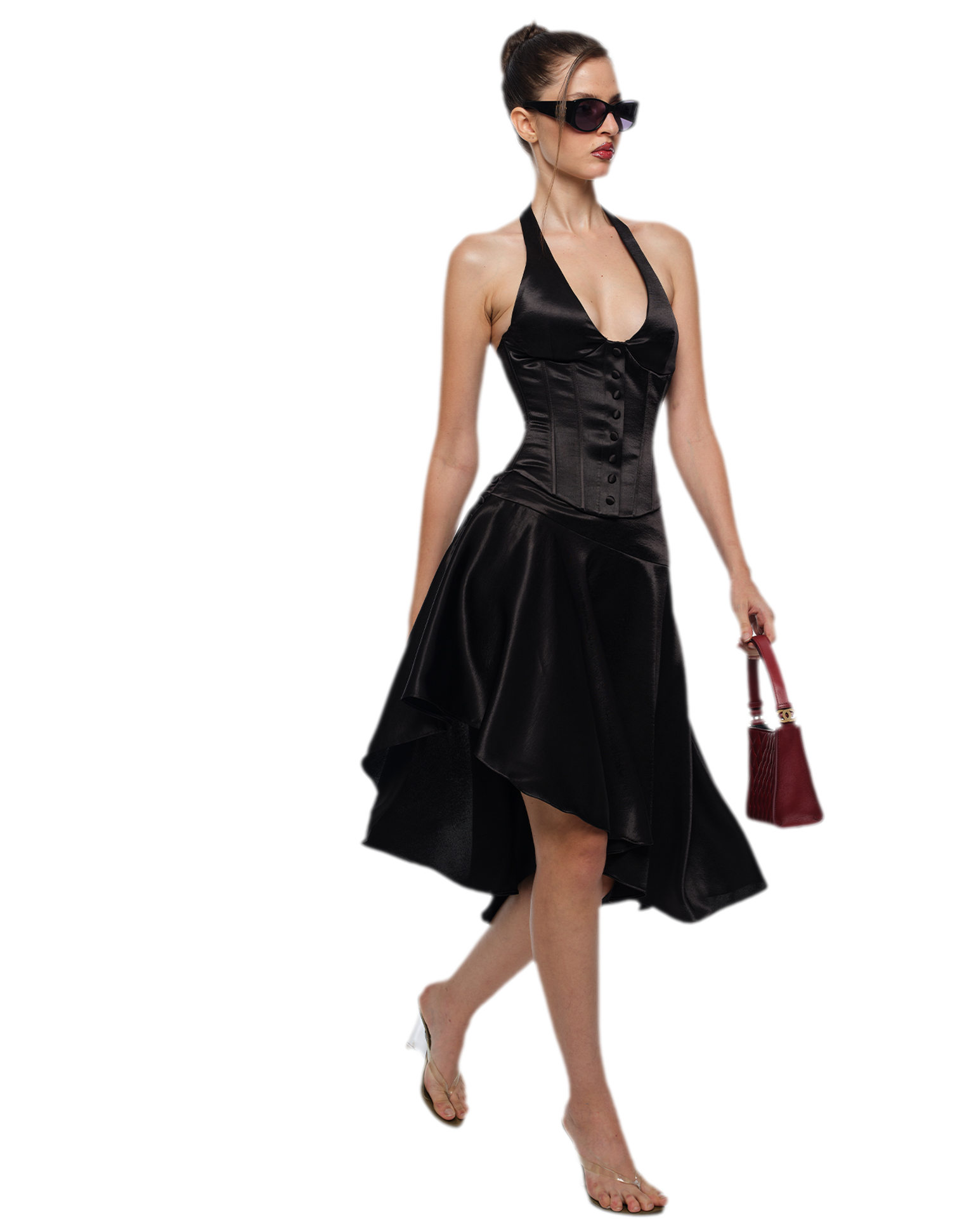 Low-Rise Satin Asymmetric Skirt