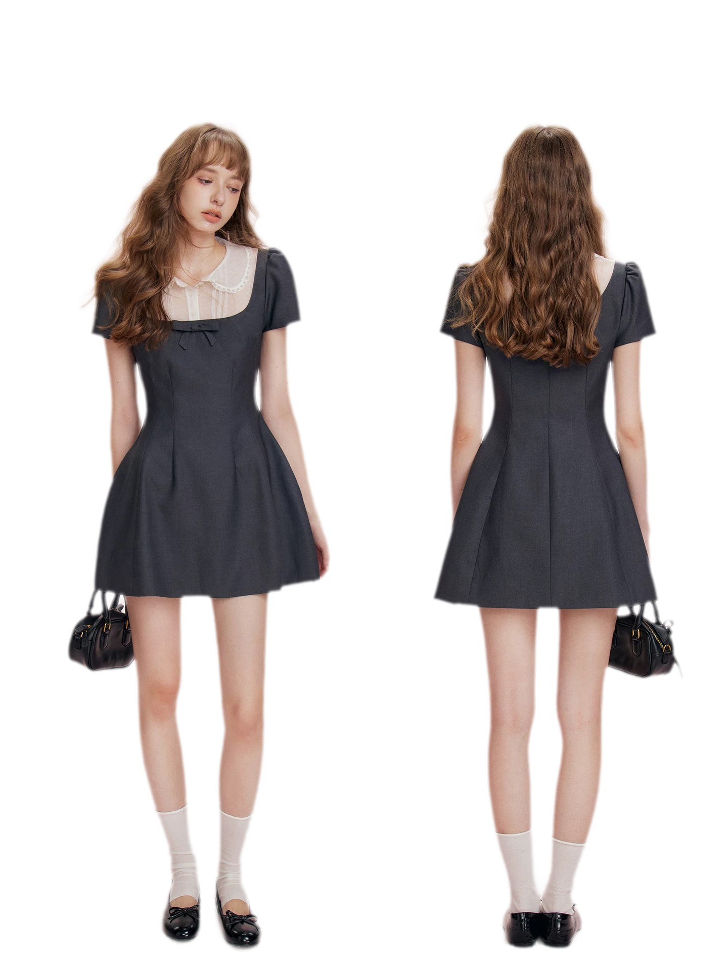Mesh Panel Bow Waist Dress