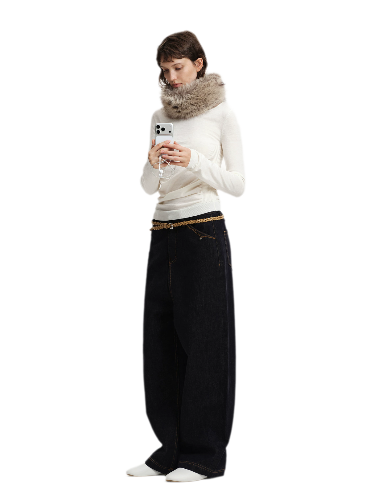 Top in maglia slim arricciato in lana