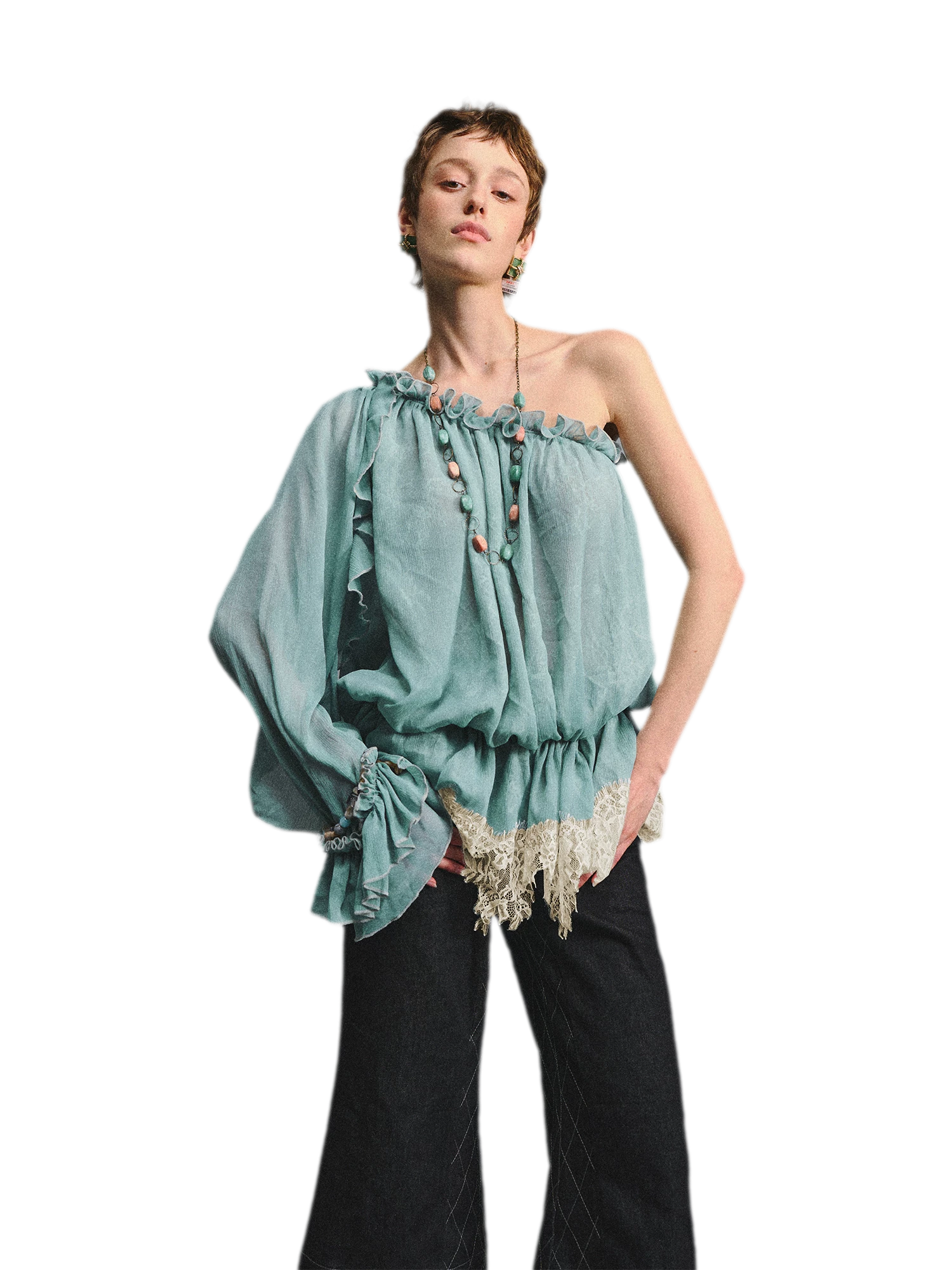 One-Shoulder Chiffon Blouse