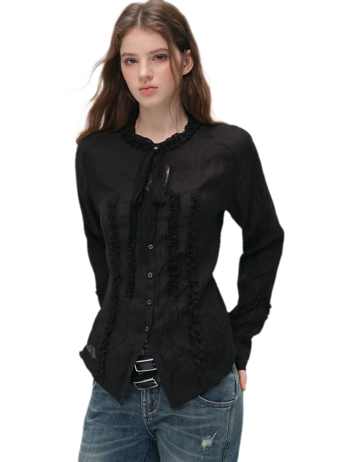 Textured Lace Waist-Shaped Shirt