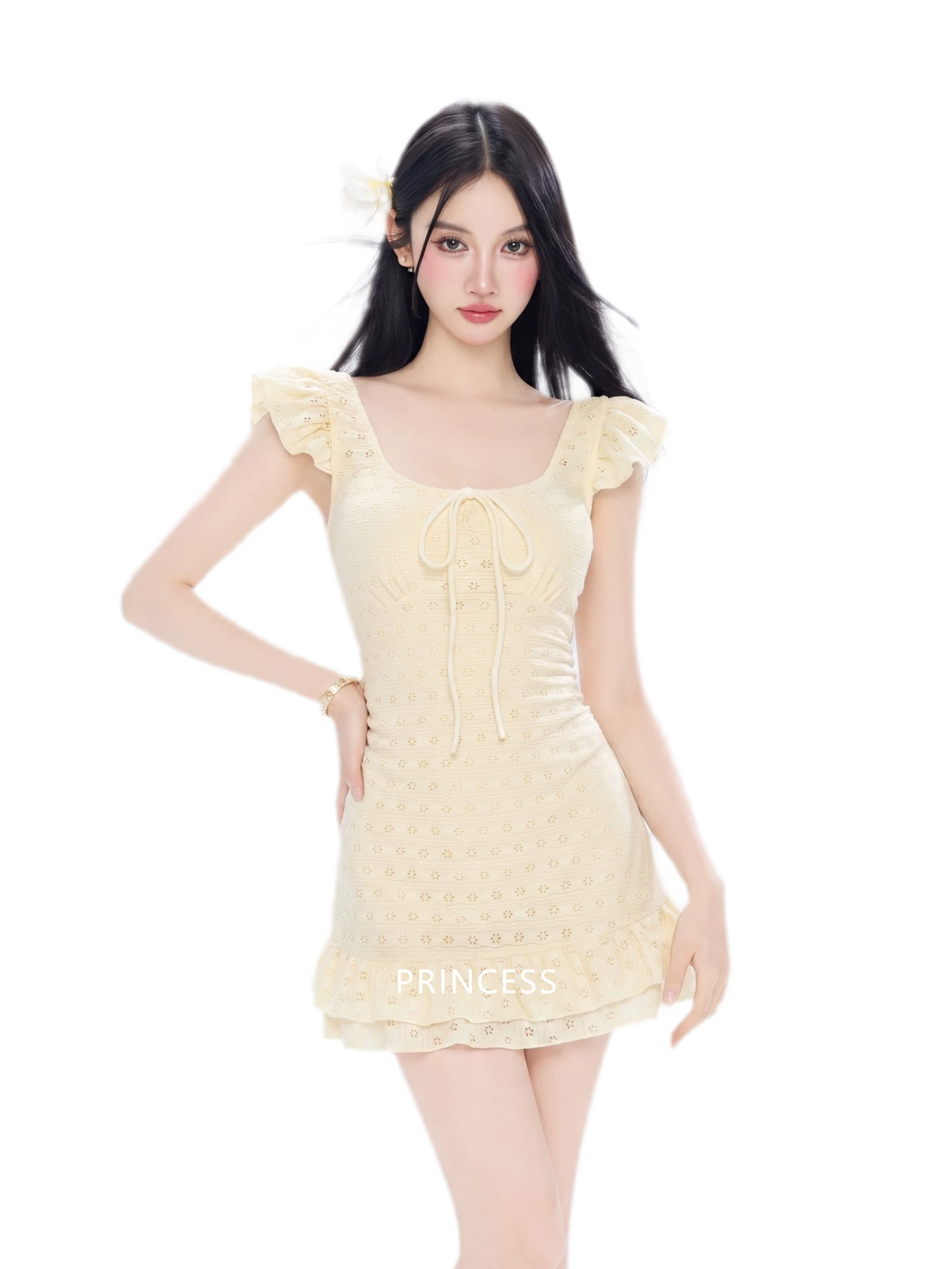 Eyelet Ruffle Swim Dress