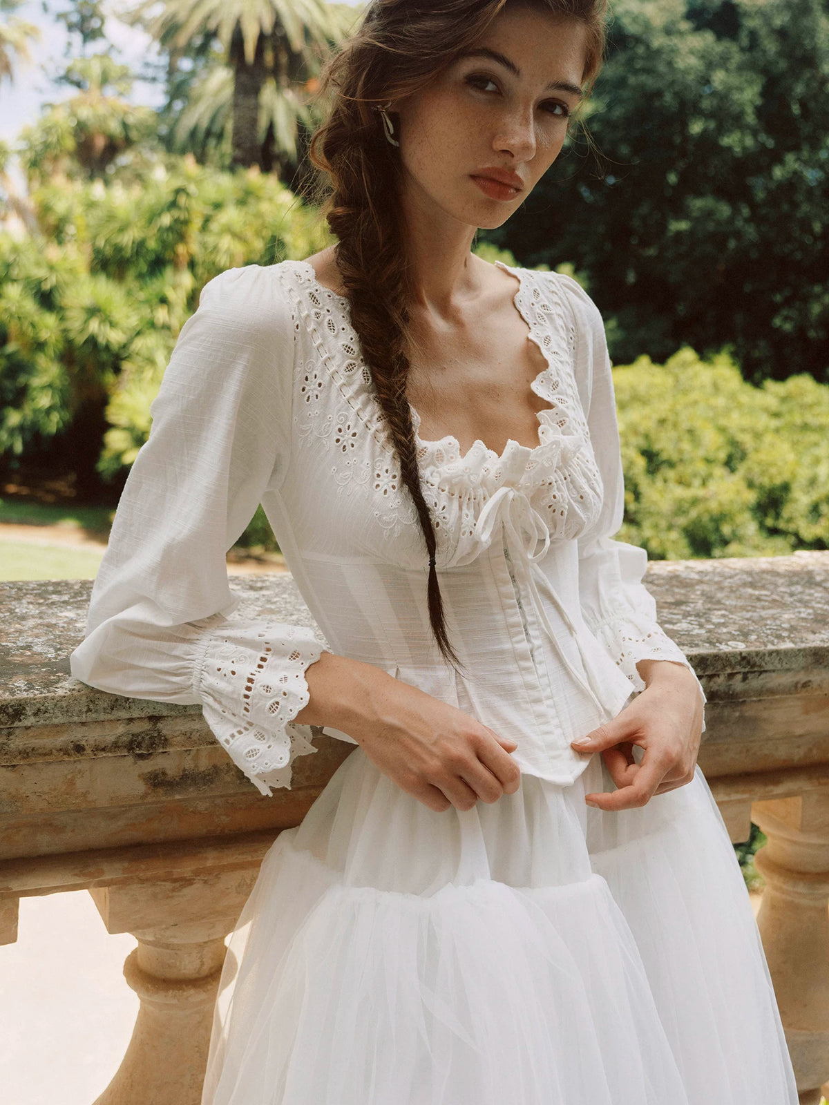 Textured Lace Trim Blouse
