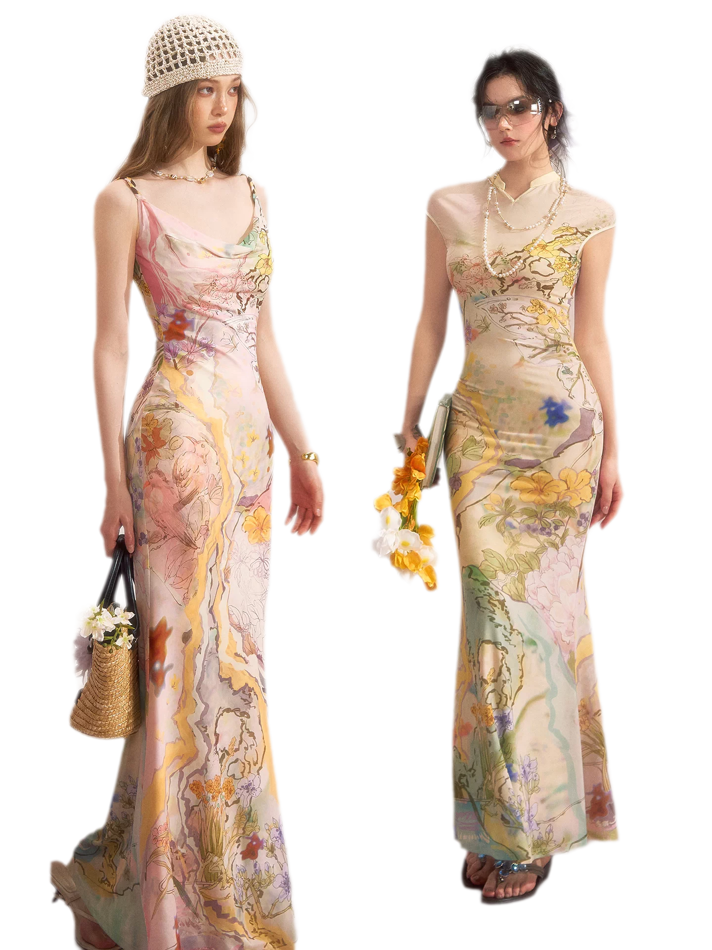 Draped Neck Fishtail Dress