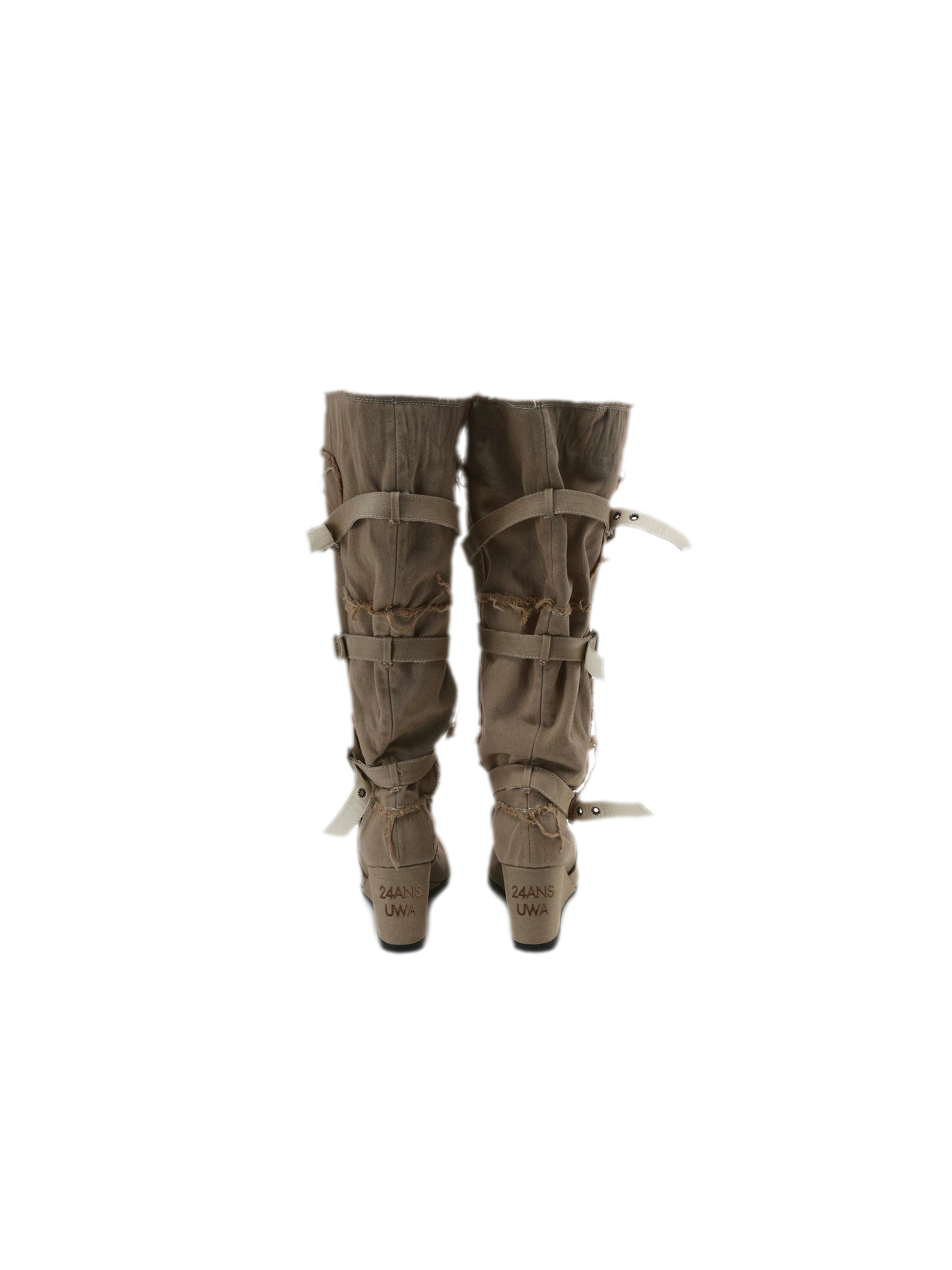 Distressed Pleated Wedge Boots
