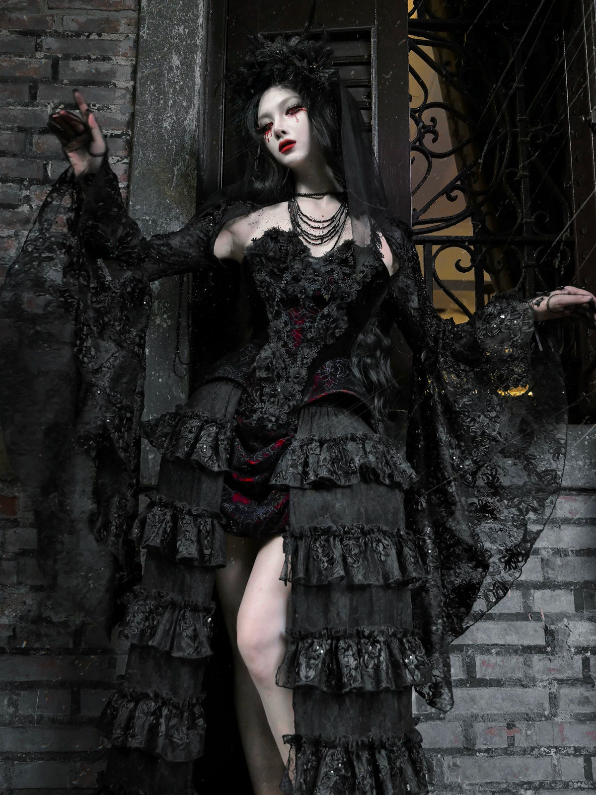 Áo corset Gothic ren nhung