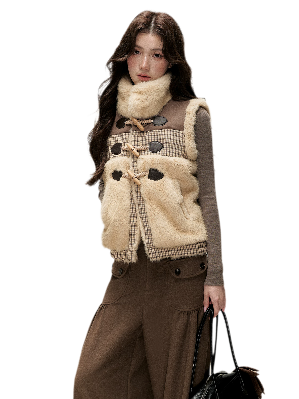 Gilet a quadri in peluche con alamari