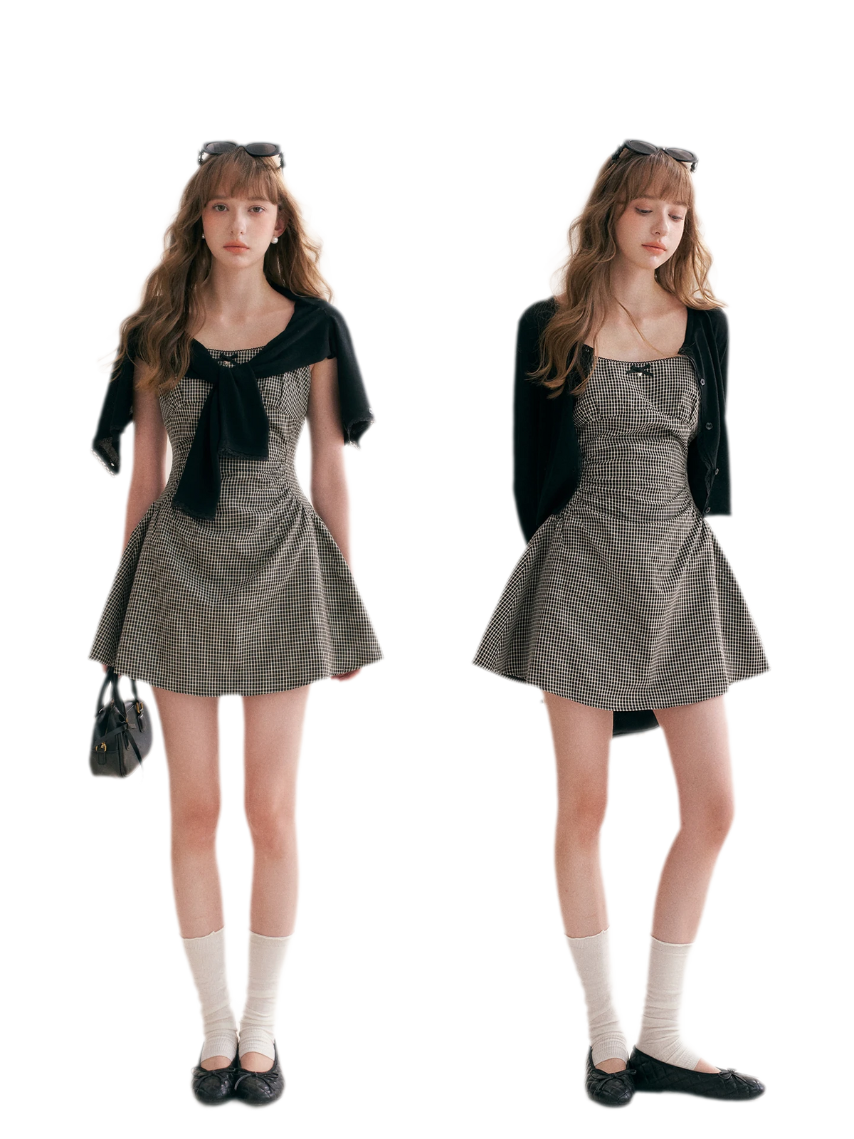 Hand-Pleated Ruffle Check Dress