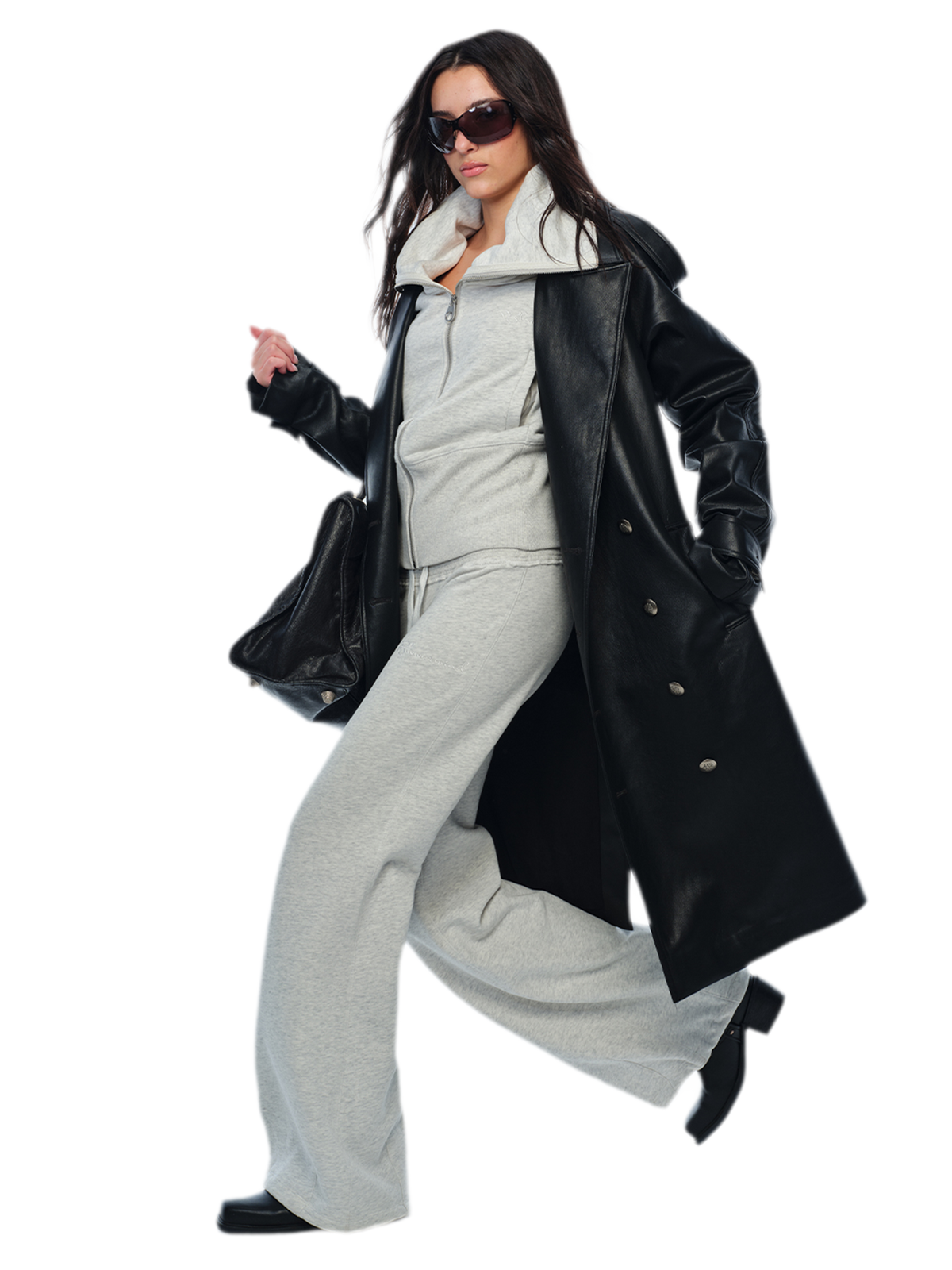 PU Leather Belted Trench Coat
