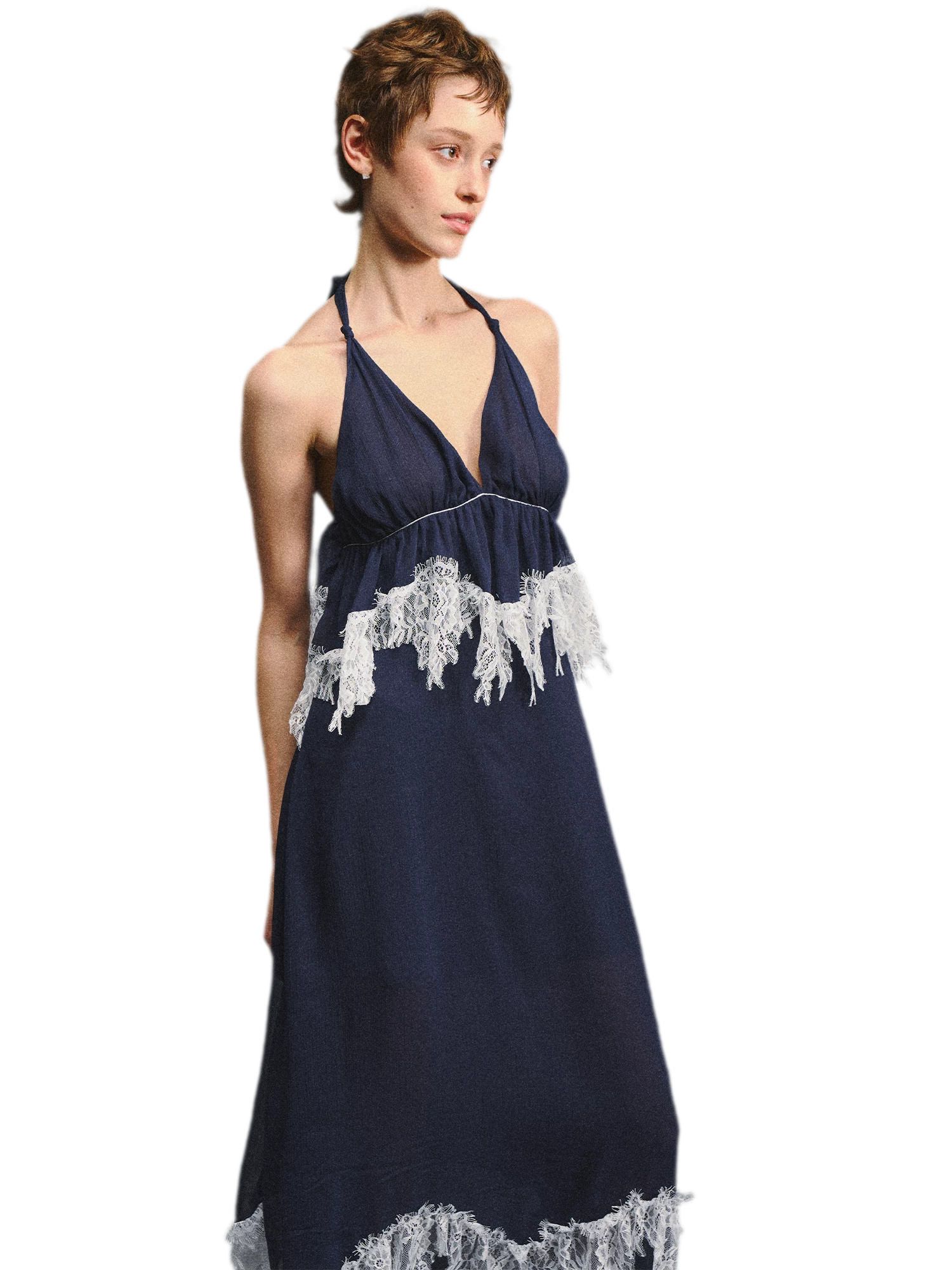Deep V Halter Maxi Dress in Serene Blue