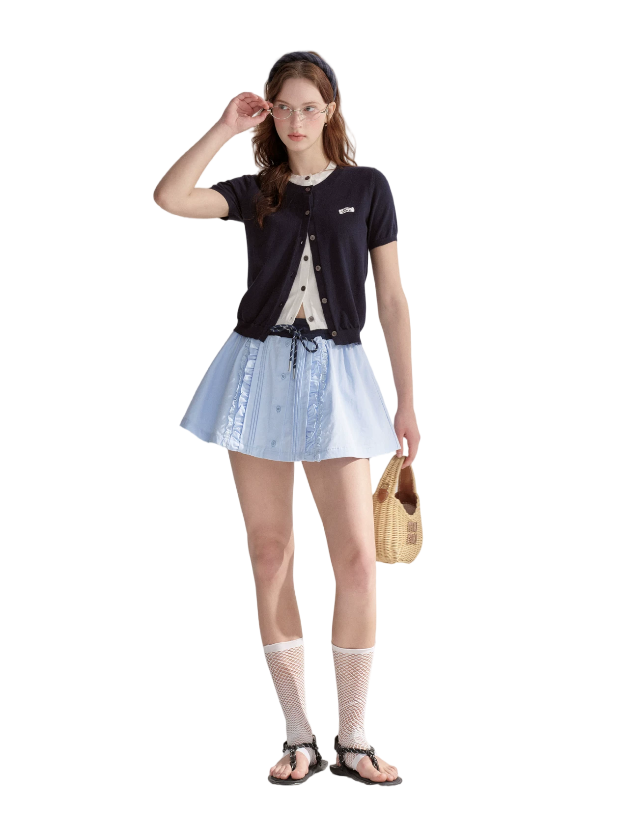 Pleated Drawstring A-line Short Skirt