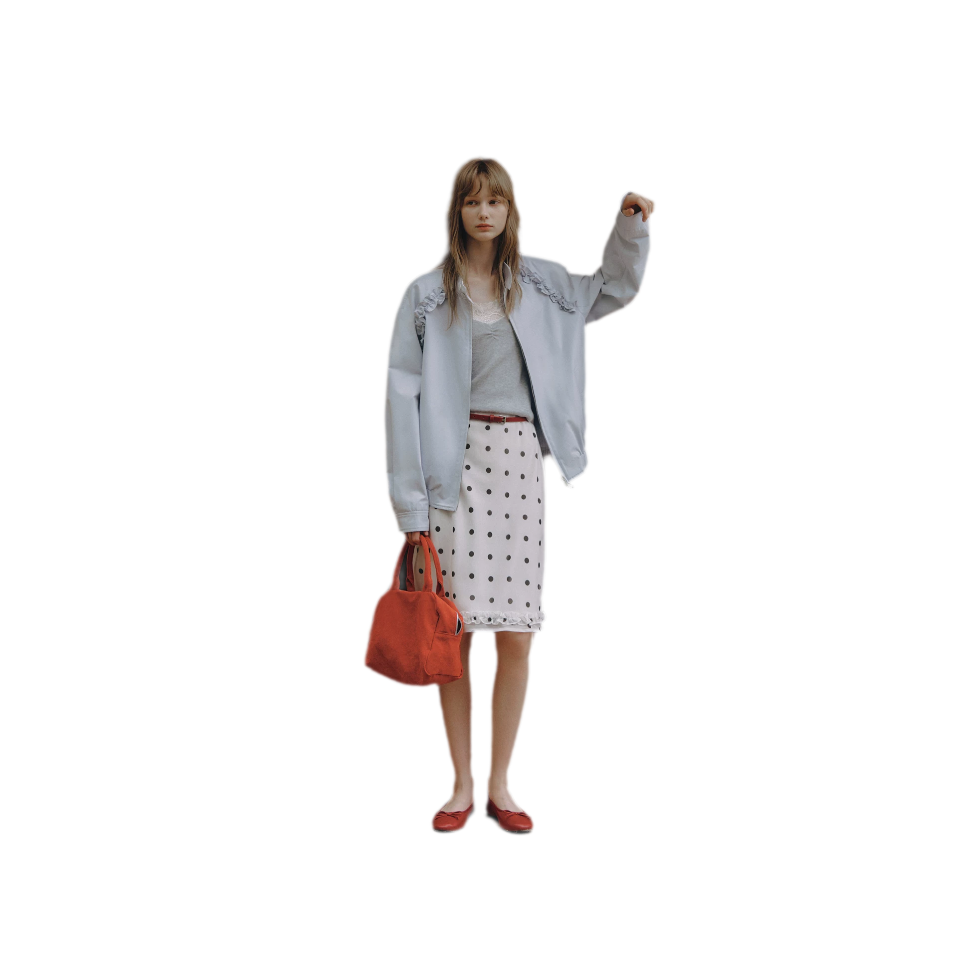 Ruffled Stand Collar Harrington Jacket