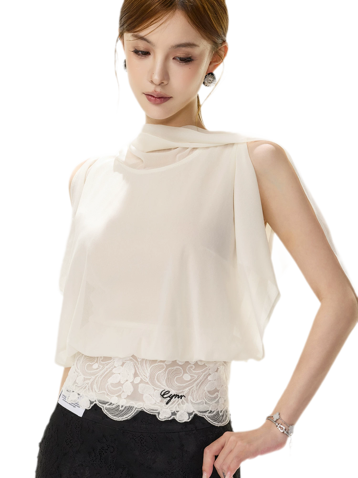 Off-Shoulder Chiffon Blouse