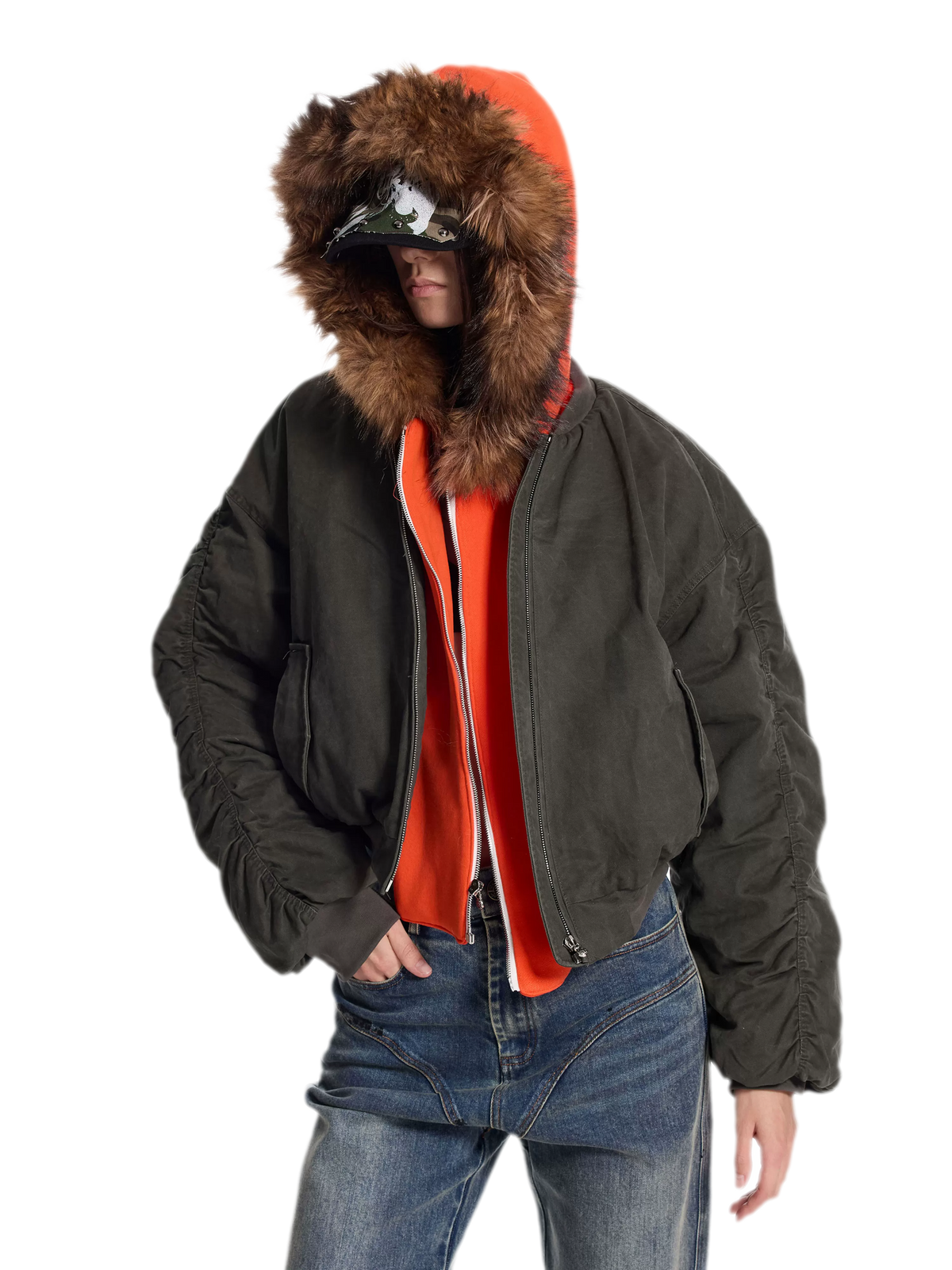 Washed Twill Hooded Flight Jacket