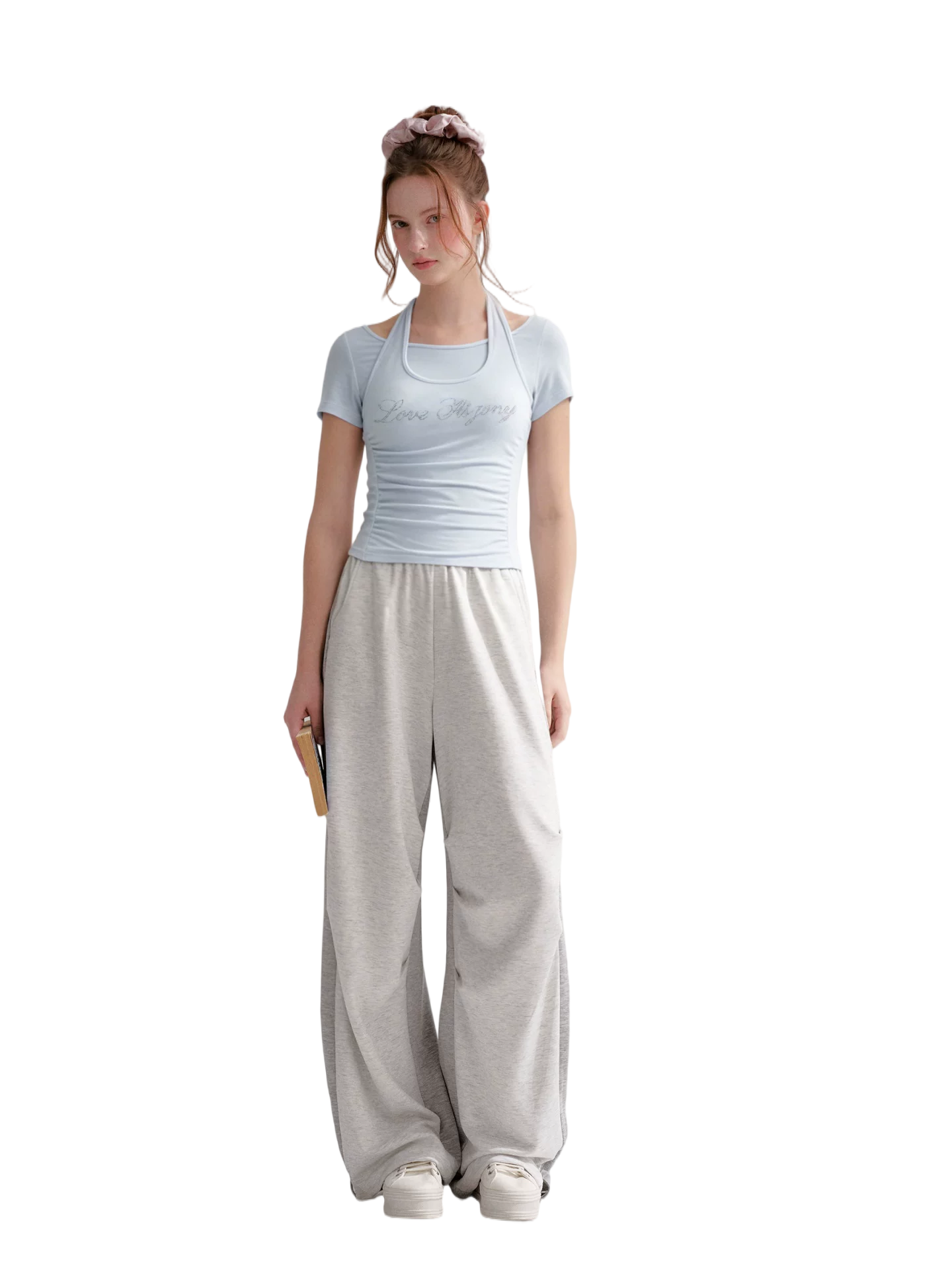 Lyocell Rhinestone Pleated Short Sleeve T-Shirt