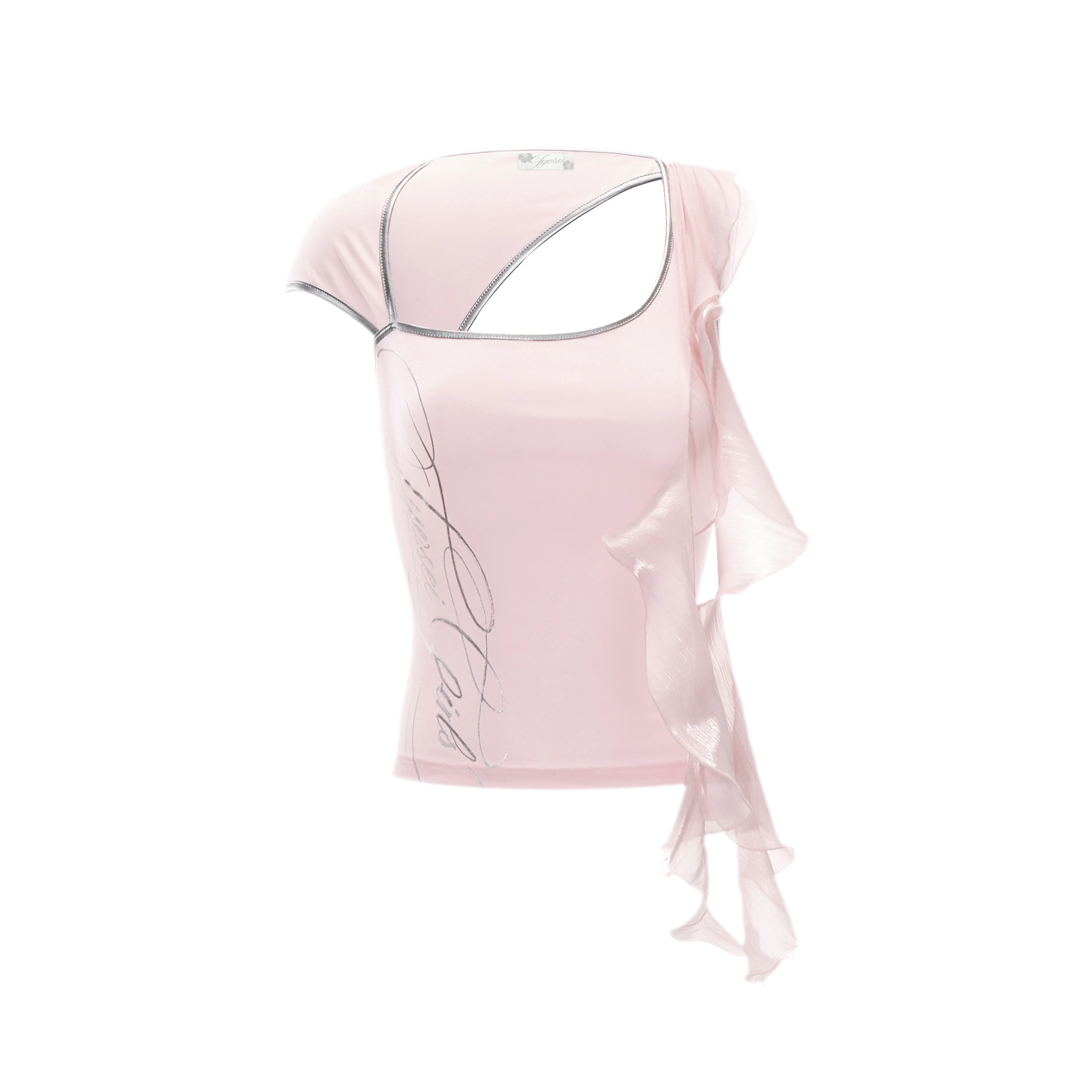 Pink Ruffled Asymmetric Tank Top
