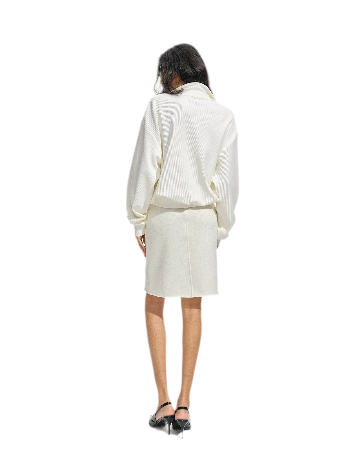 Knit Diagonal Panel Midi Skirt