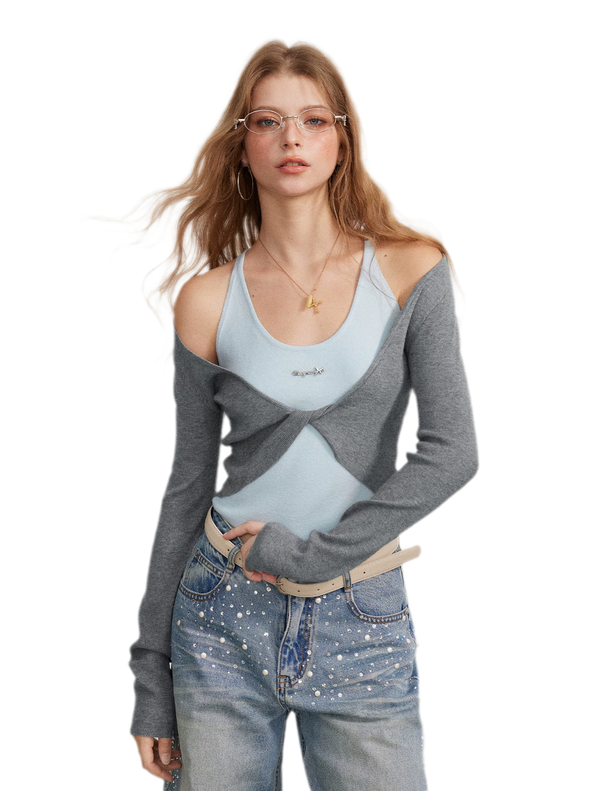 Color-Block Faux Two-Piece Knit Top