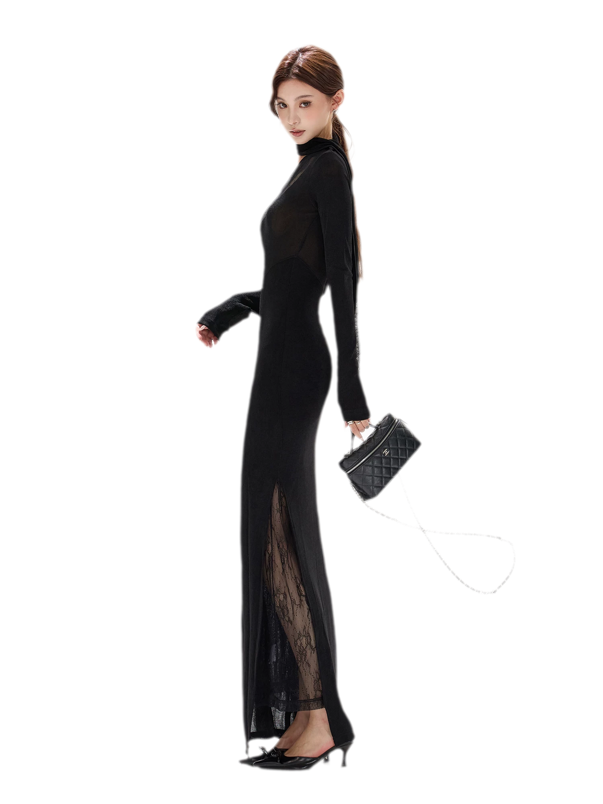 Schimmerndes asymmetrisches Spitzen-Strickkleid