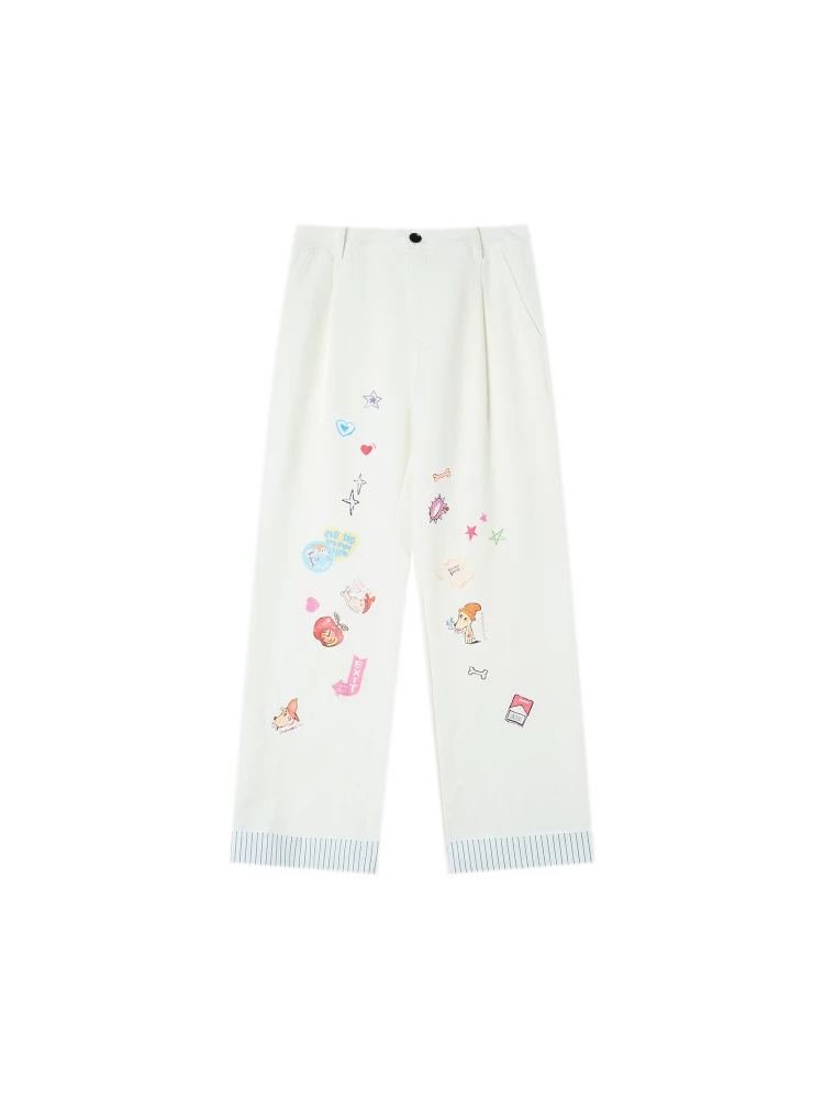 Cute Dog Sticker Cuffed Pants