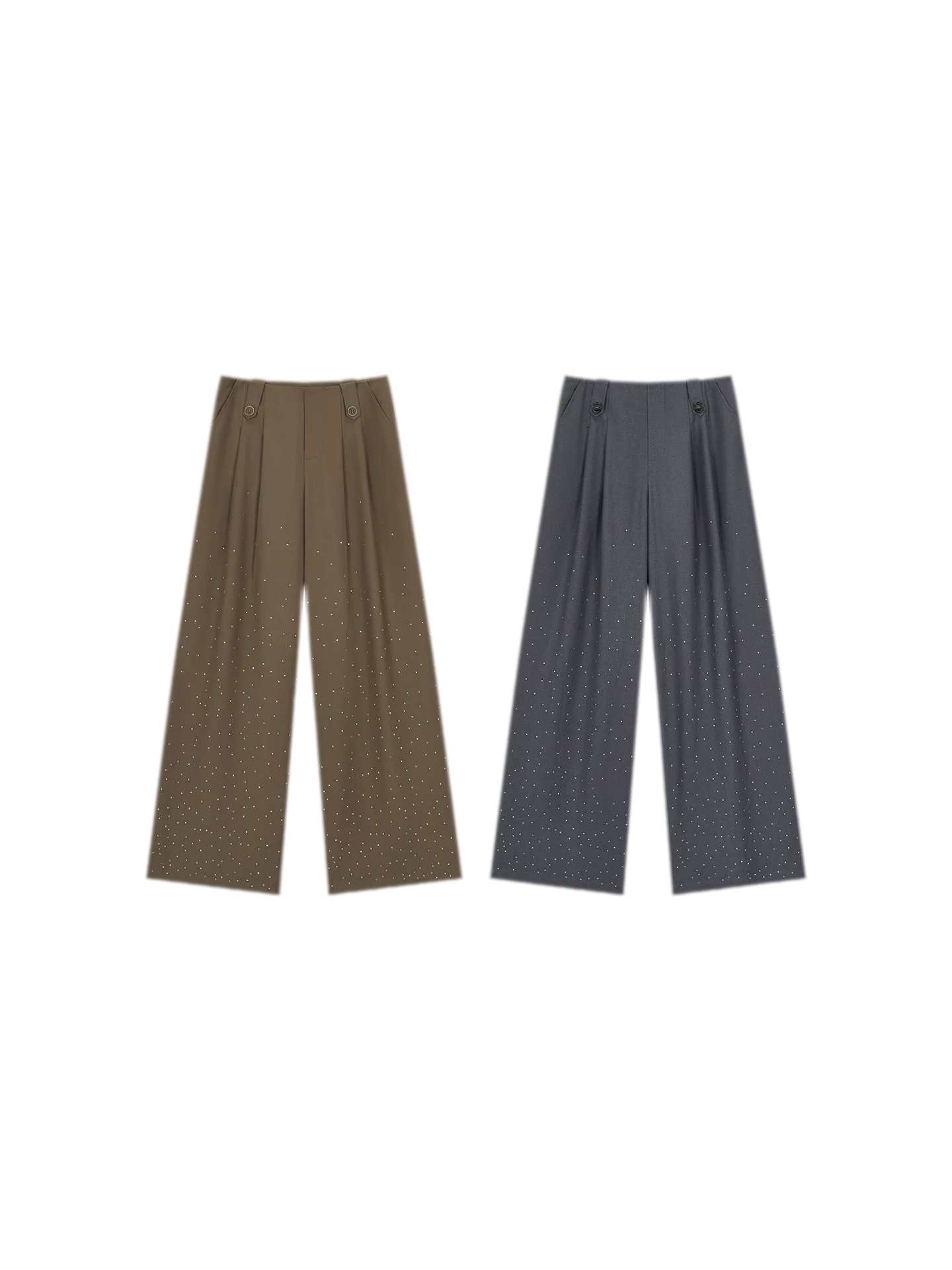 Rhinestone Pleated Waistband Wide-Leg Pants