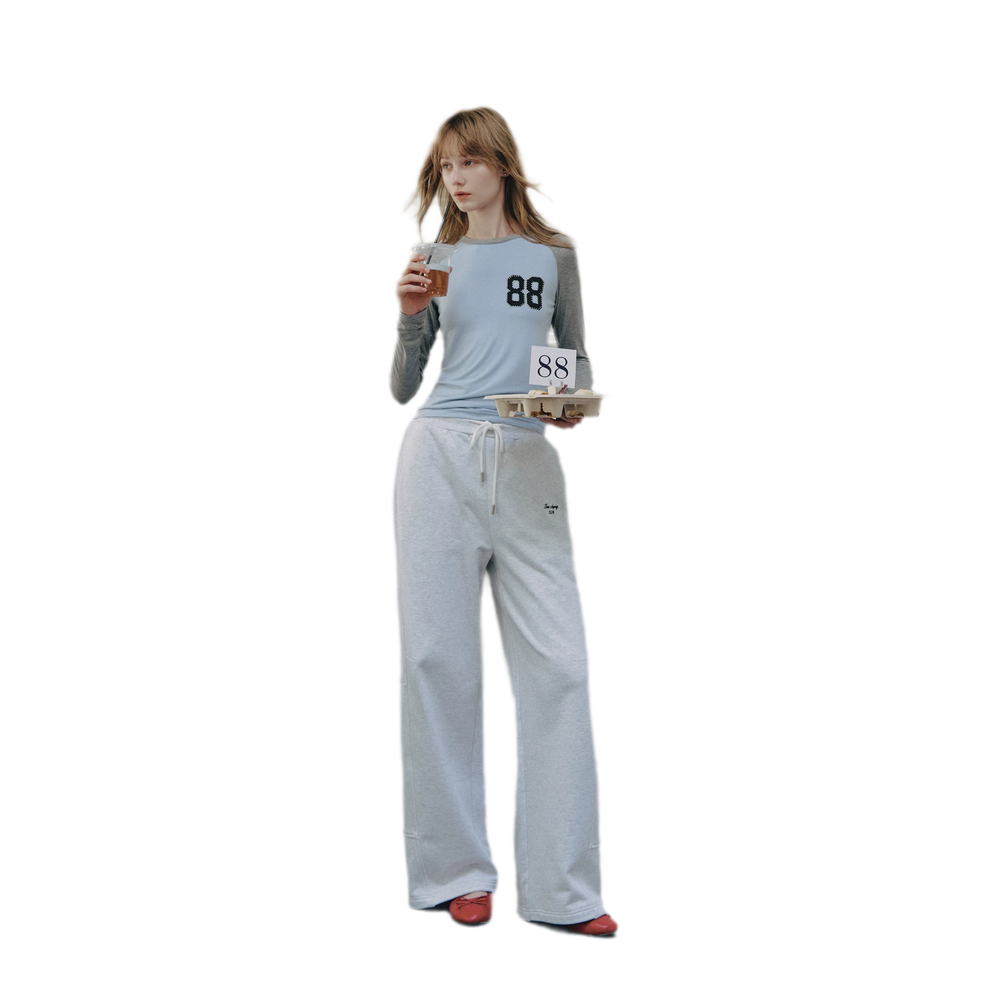 Cotton Curved Wide-Leg Pants