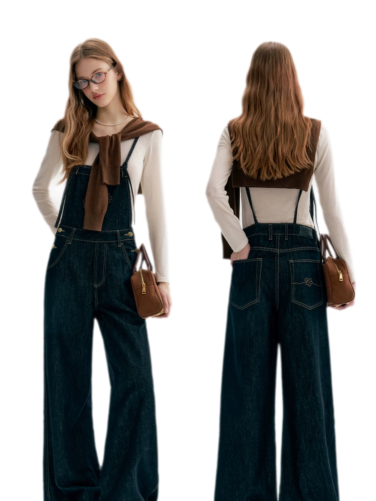 Contrast Floral Denim Overalls