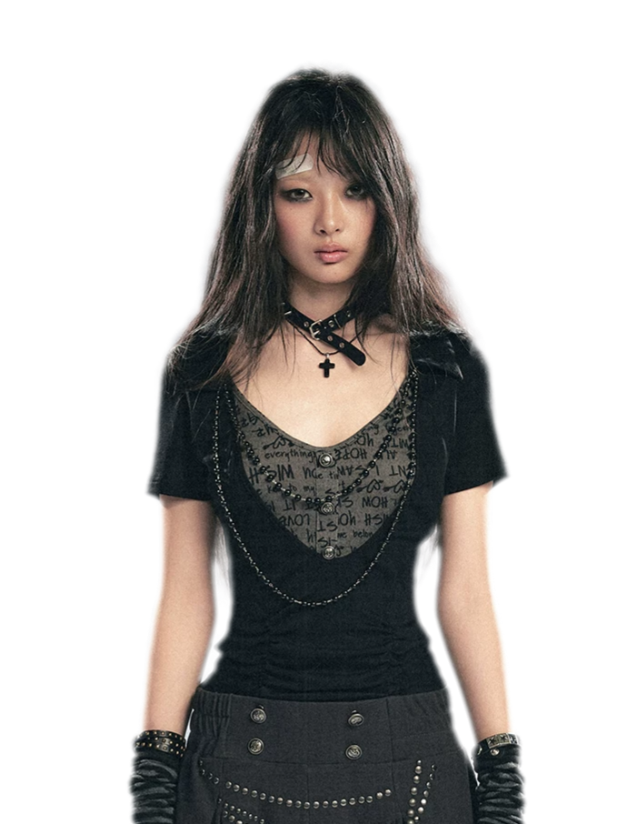 Punk Beaded Letter Tee