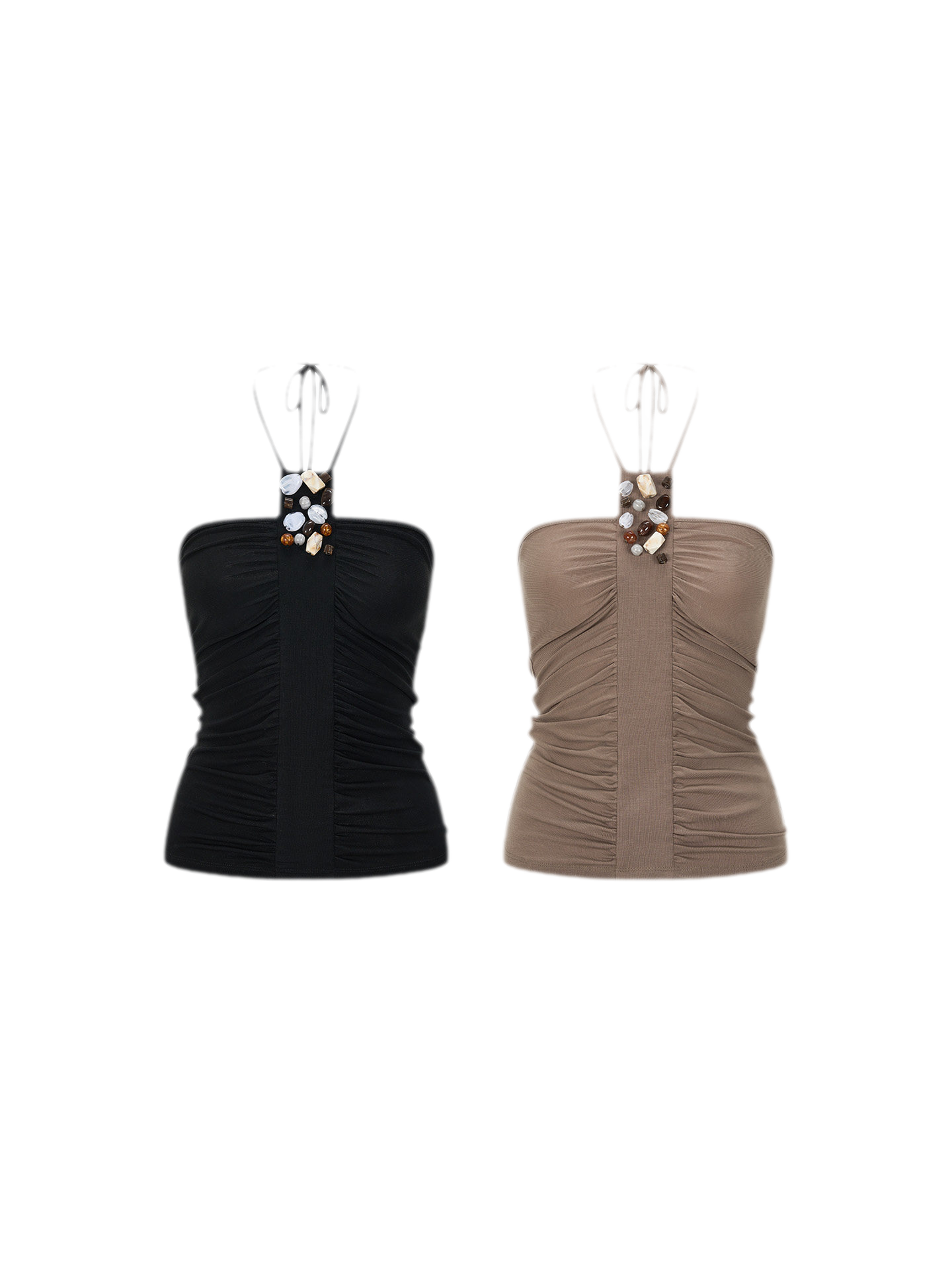 Beaded Tencel Halter Bustier