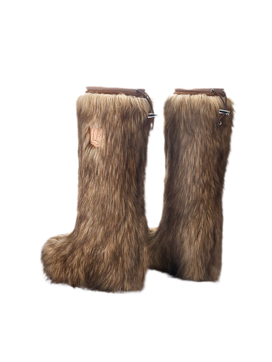 Eco-Fur Tall Wedge Boots