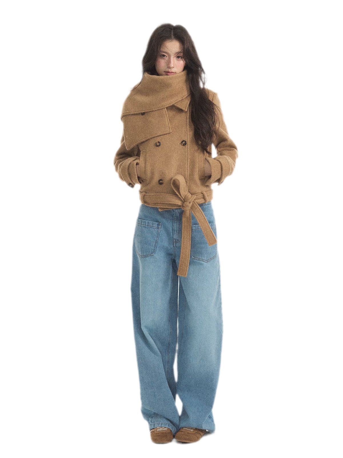 Wool Double-Breasted Cropped Coat