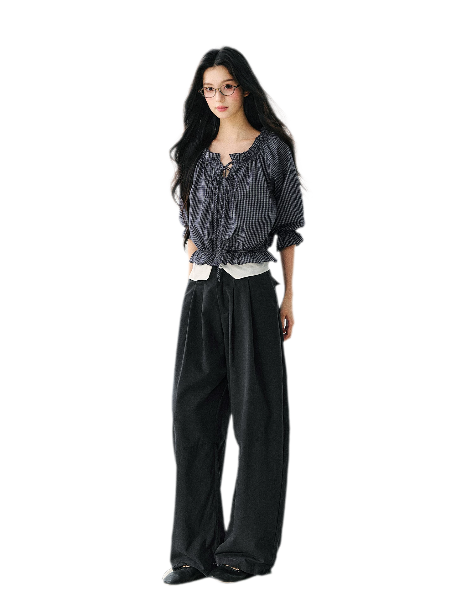 Plaid Ruffle Waist Tee