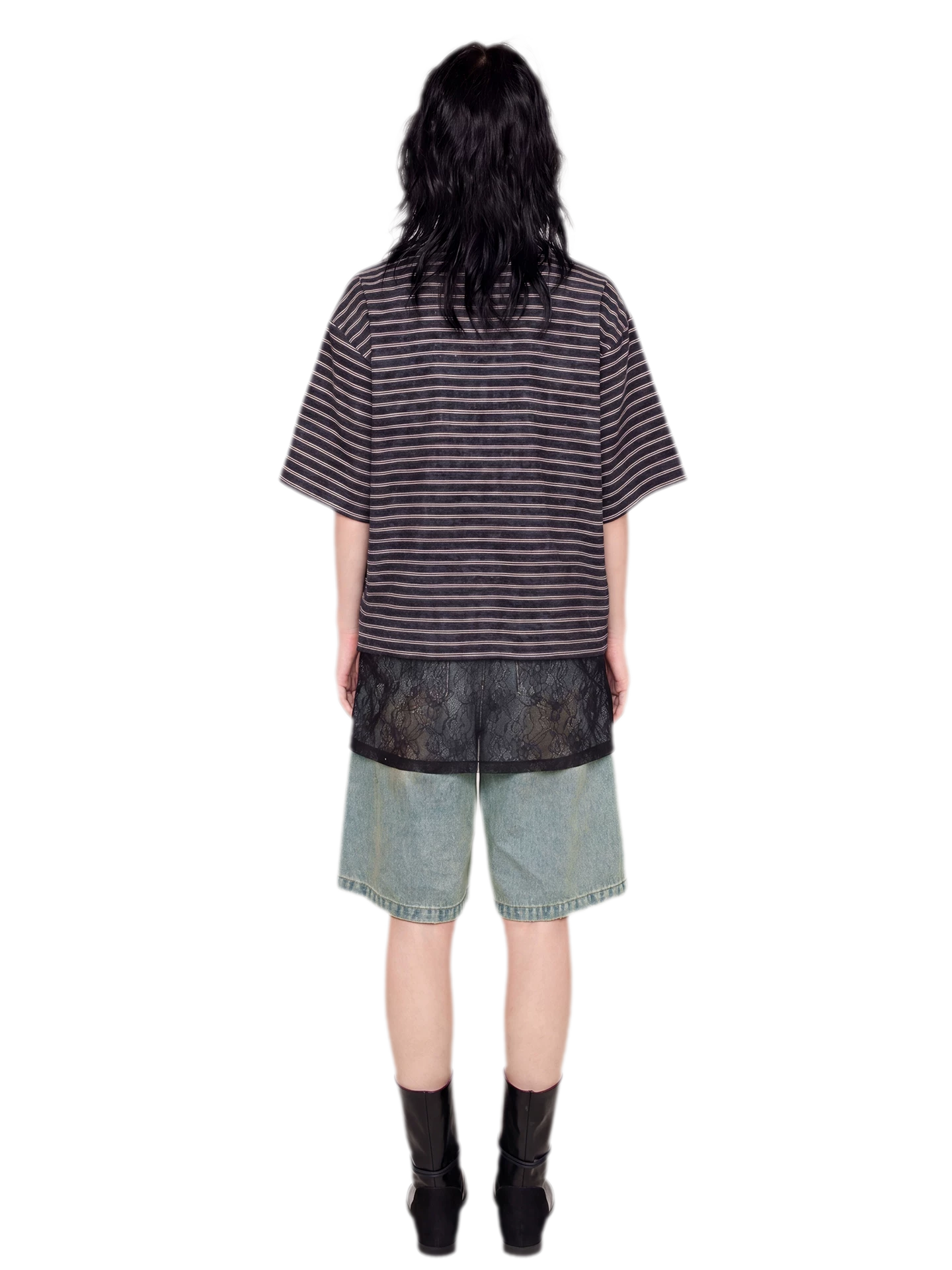 Striped Lace Hem T-Shirt
