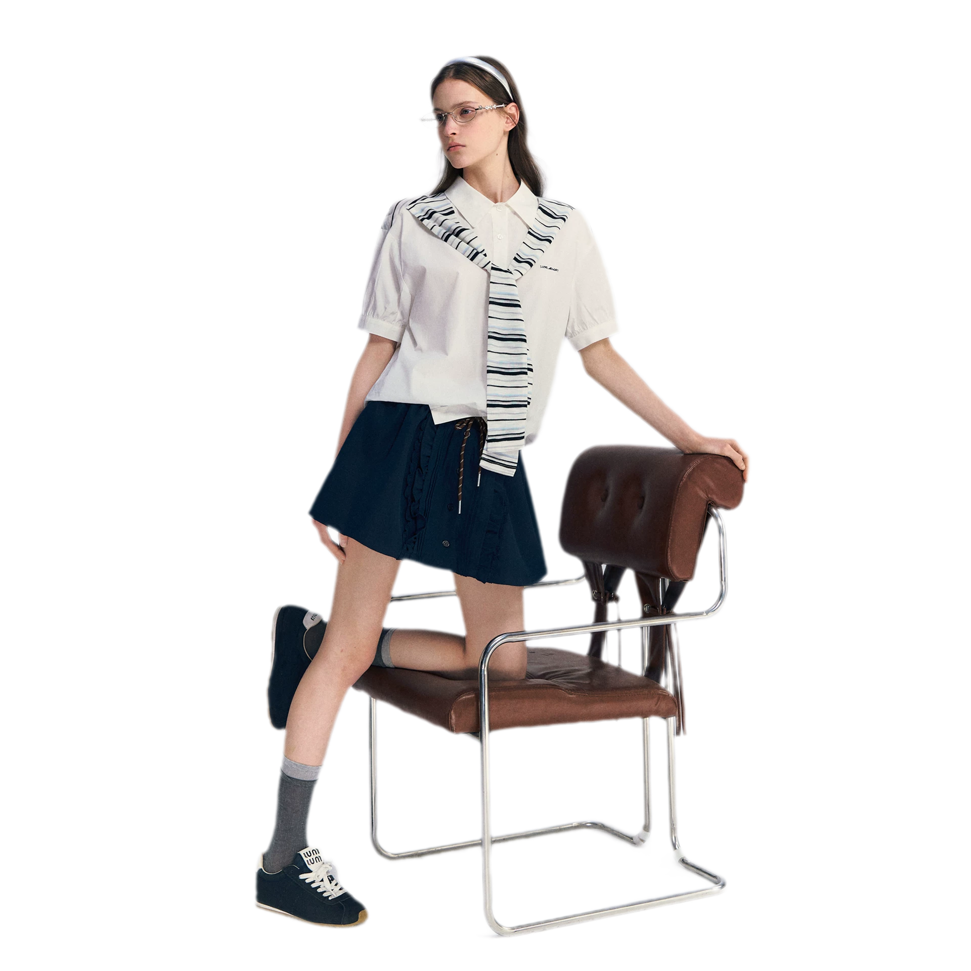 Striped Scarf Hem Shirt