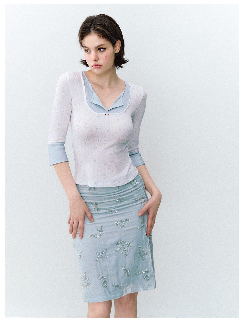 Iris Print Layered T-shirt