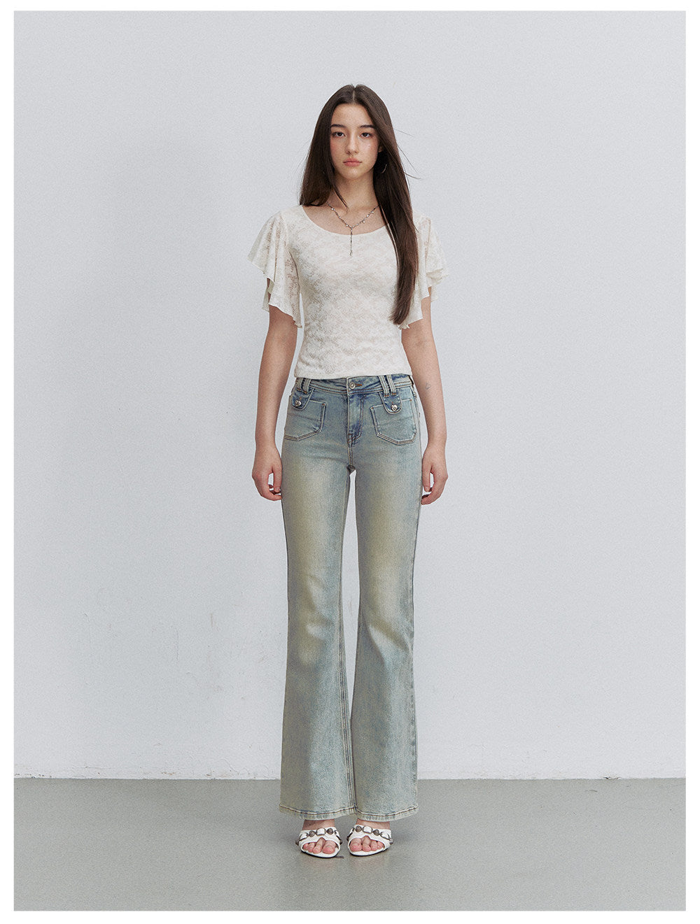Lace Textured Flutter Tee