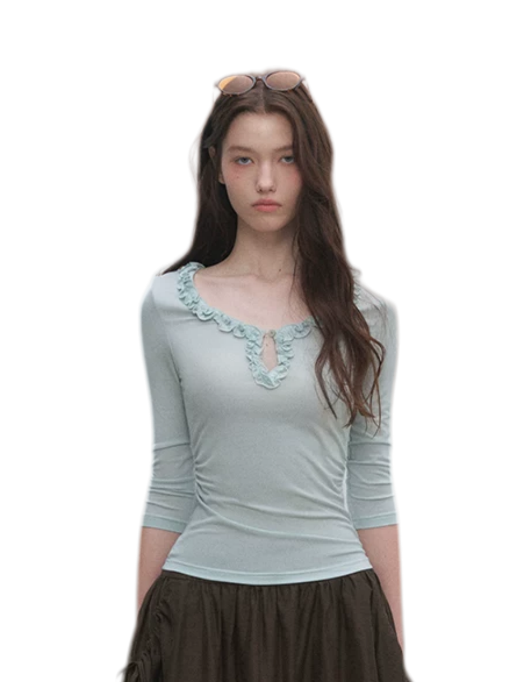 Ruffled Neck Stretch Tee