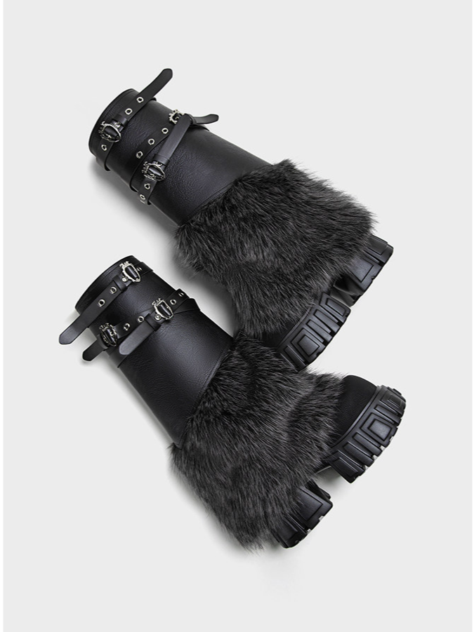 Fur Platform Combat Boots