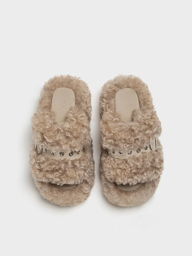 Platform Teddy Fur Slides